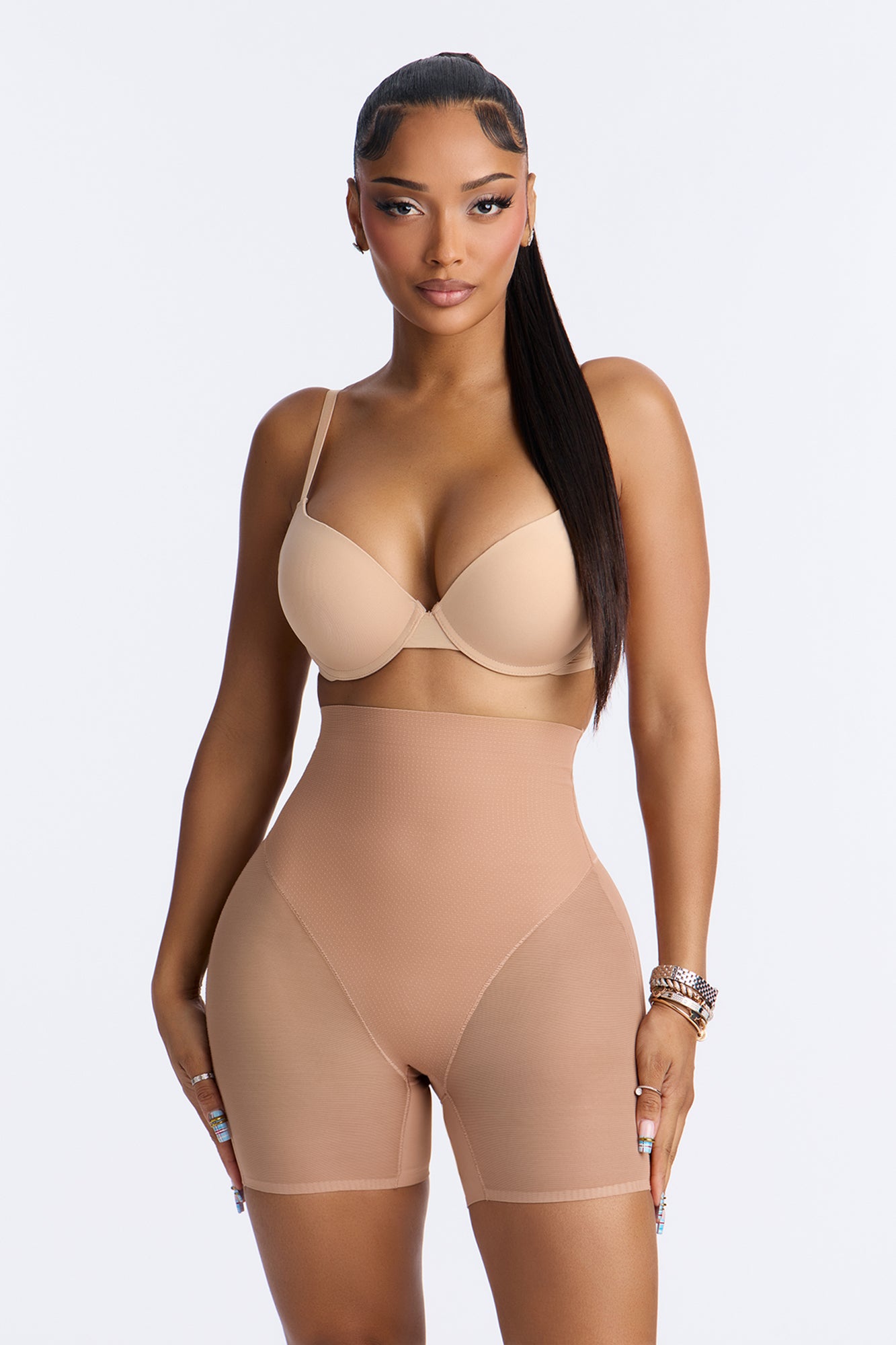 Microfiber Power Mesh Butt Shaping Short - Nude