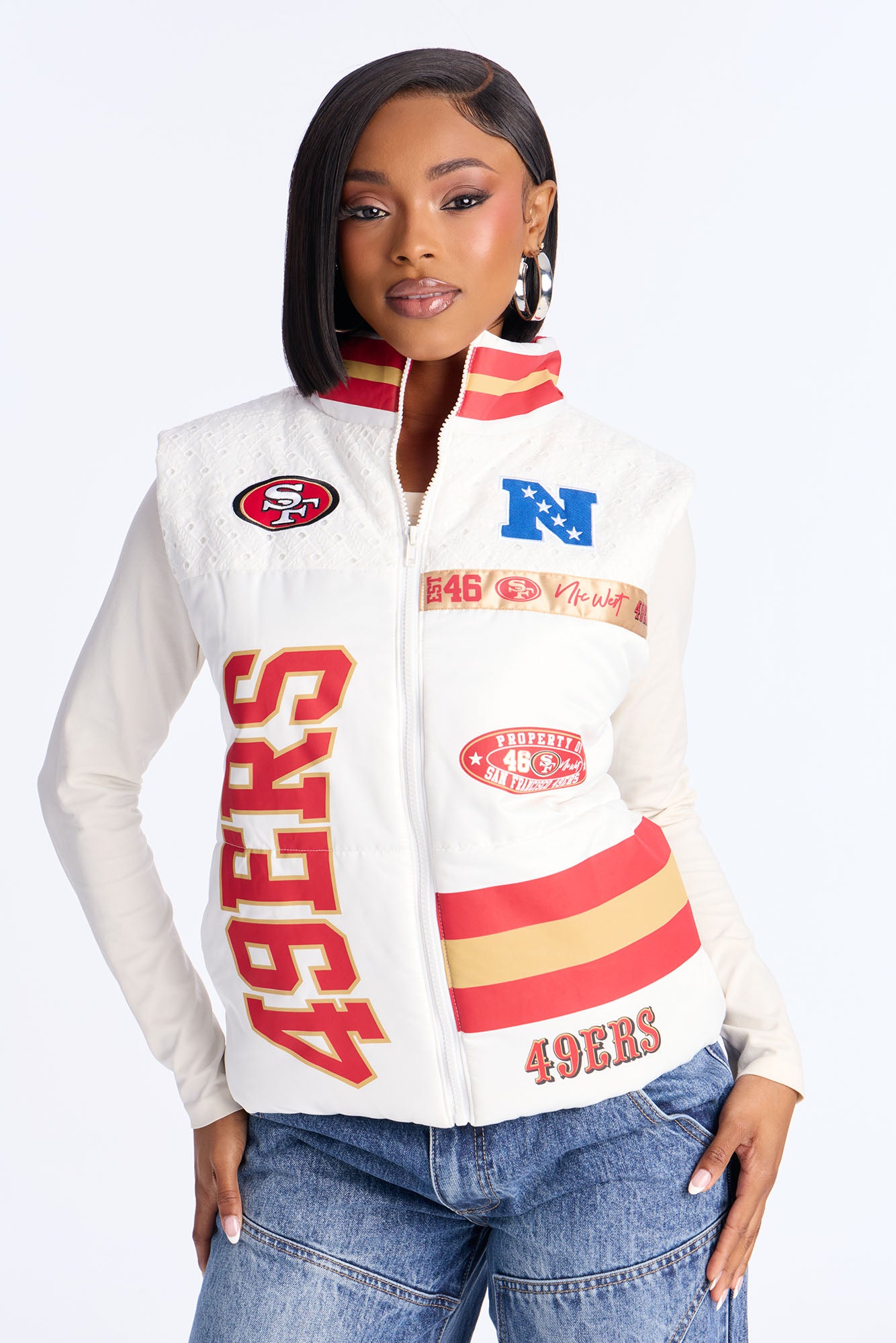 NFL SF 49ers Fan Puffer Vest - White