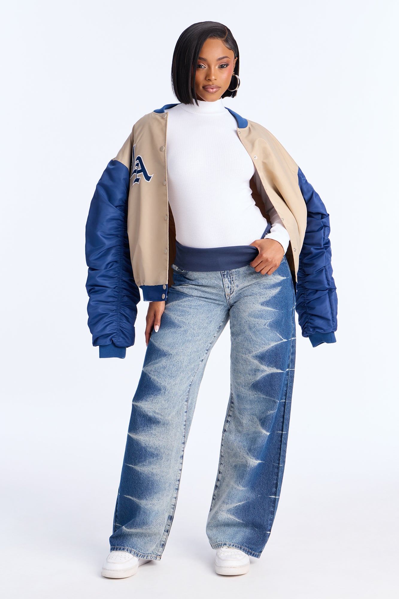 Frankie Foldover Low Rise Wide Leg Jeans - Dark Wash