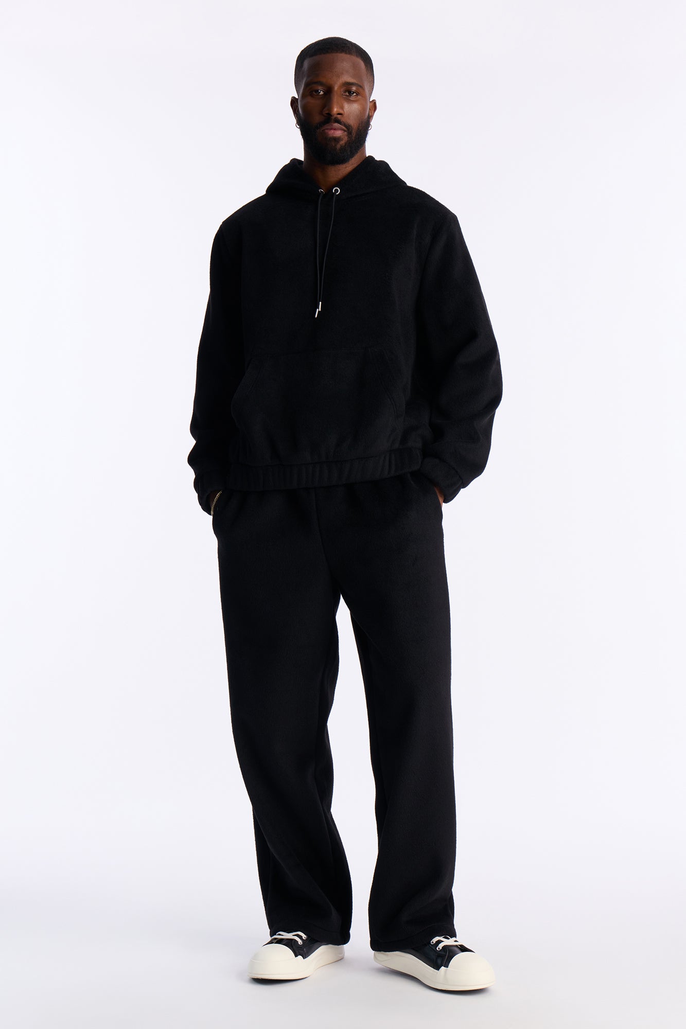 Fuzzy Textured Premium Straight Pants - Black