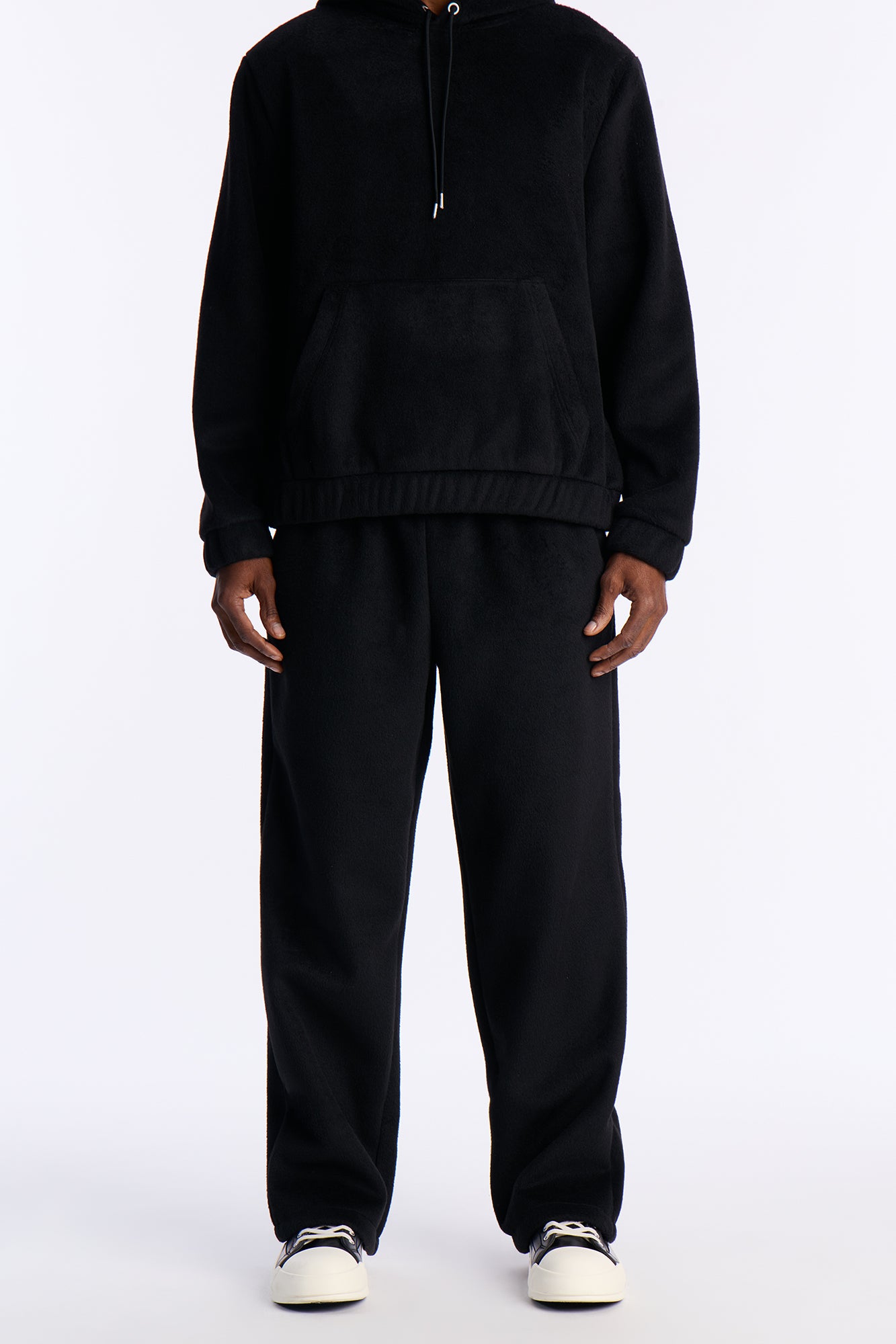 Fuzzy Textured Premium Straight Pants - Black