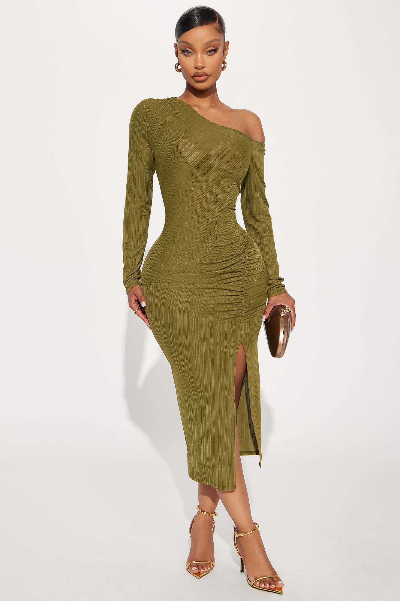 Lucia One Shoulder Midi Dress - Olive