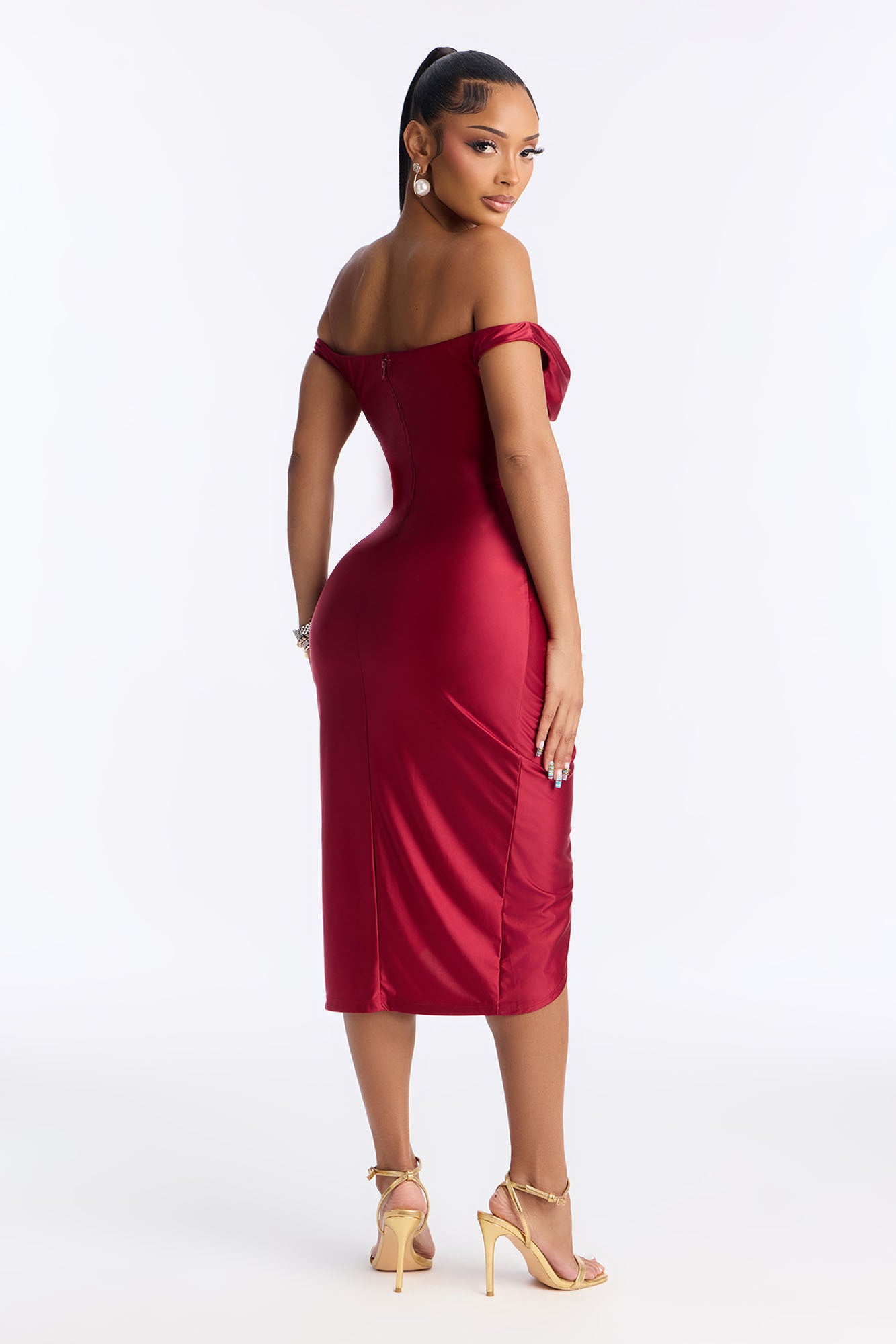Seraphina Corset Satin Midi Dress - Wine