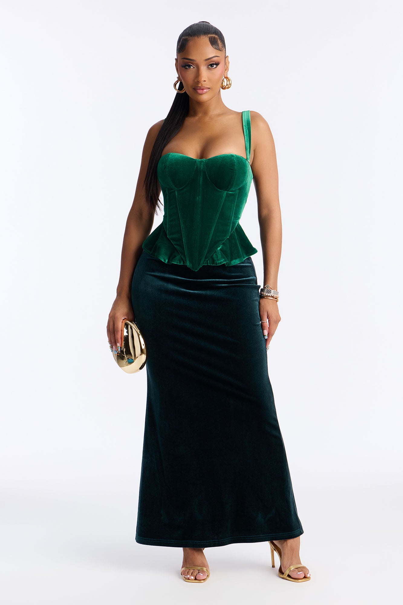 Diana Velvet Sweetheart Neck Corset Top - Hunter Green