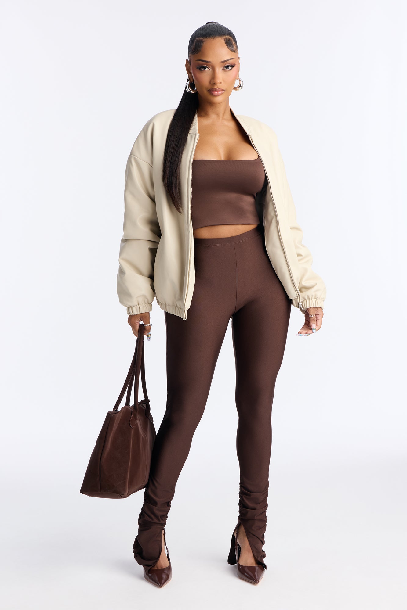 Always Confident High Rise Tricot Ruched Legging - Chocolate