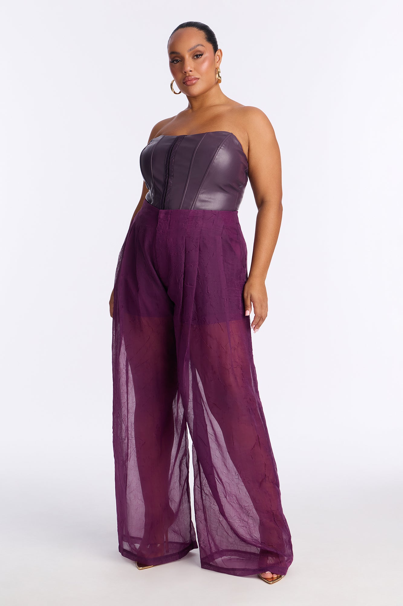 Late Nights Organza Wide Leg Pant 33″ - Plum