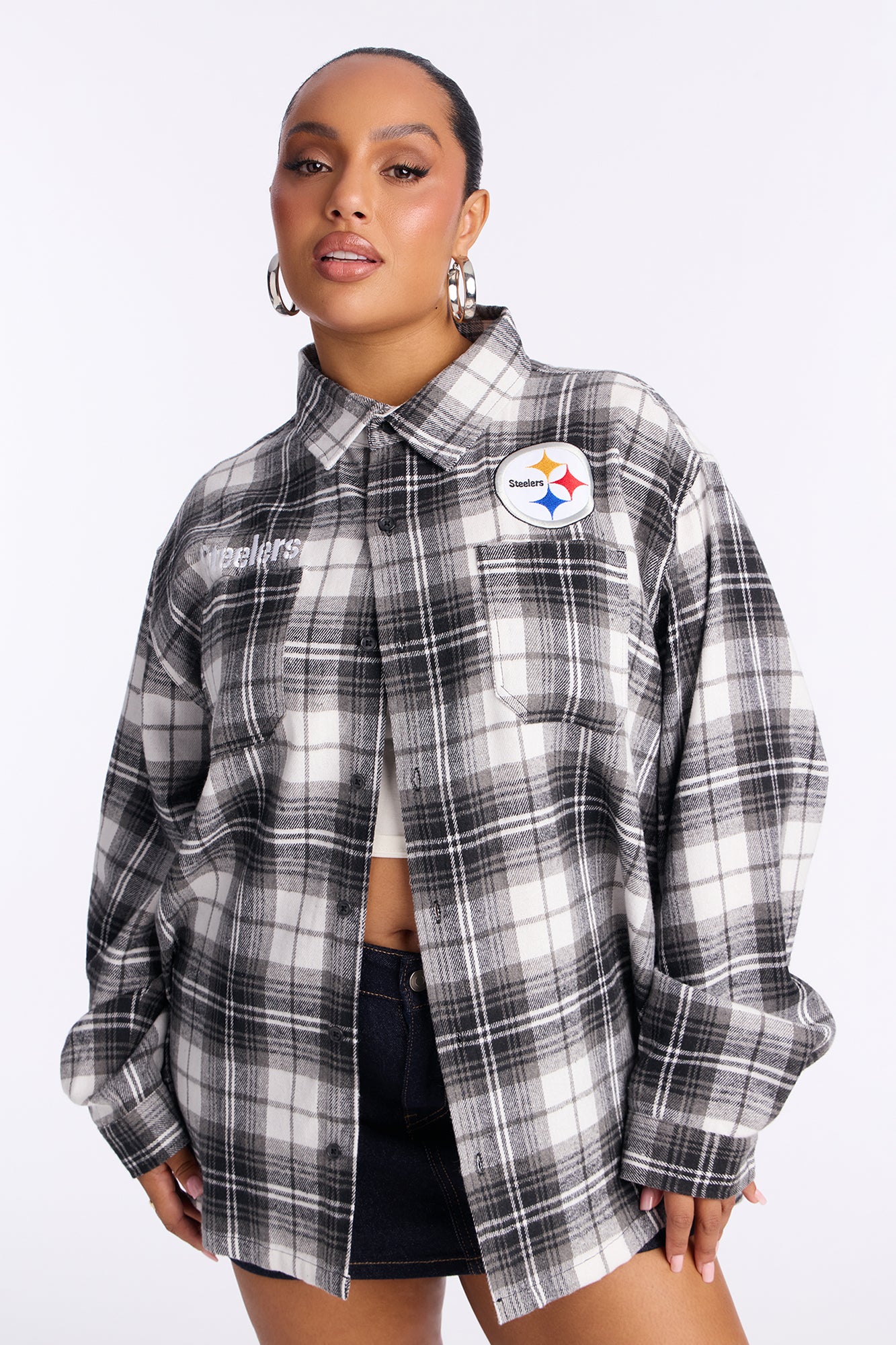 NFL Steelers Plaid Flannel - Black