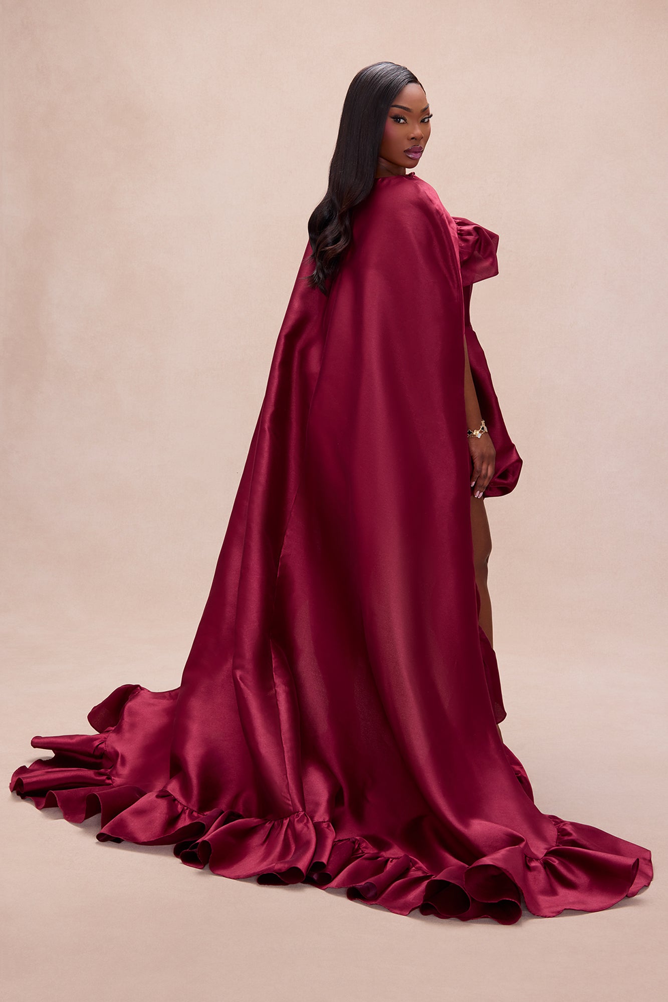 Chic Drama 2 Piece Cape Mini Dress Set - Burgundy