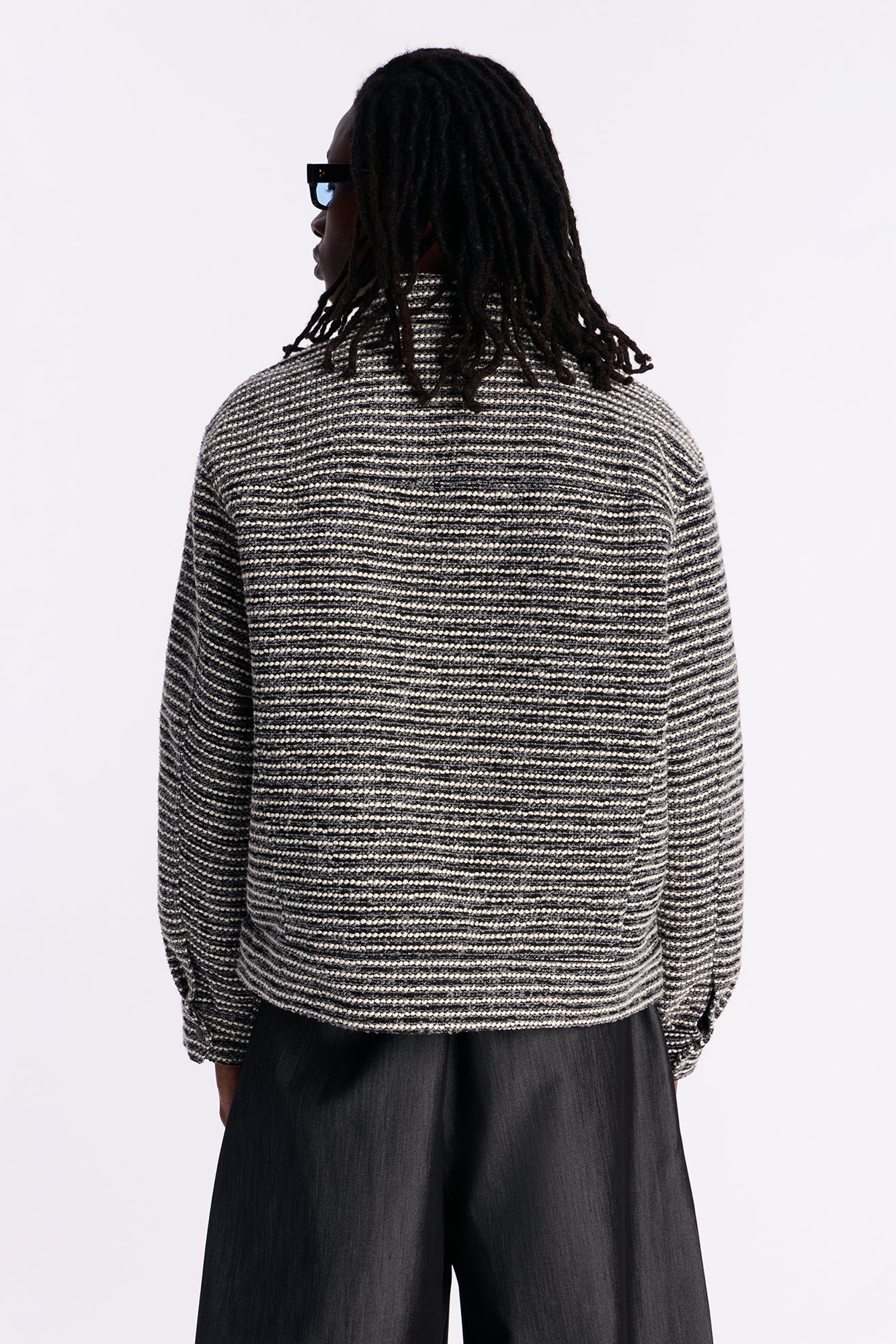 Relaxed Cropped Tweed Bomber Jacket - Grey