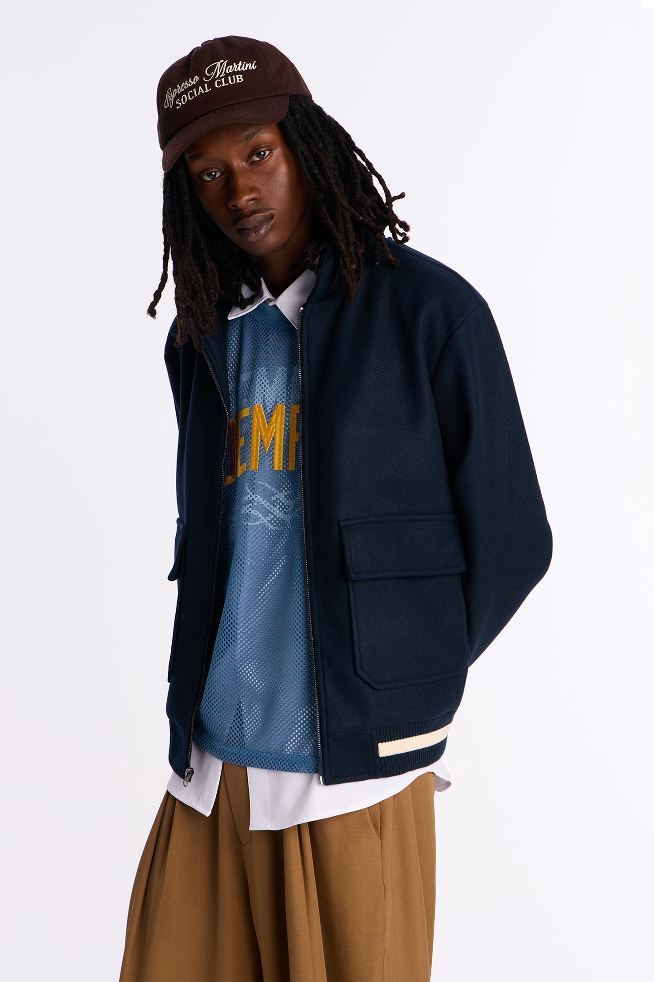 Retro Rib Wool Varsity Jacket - Navy