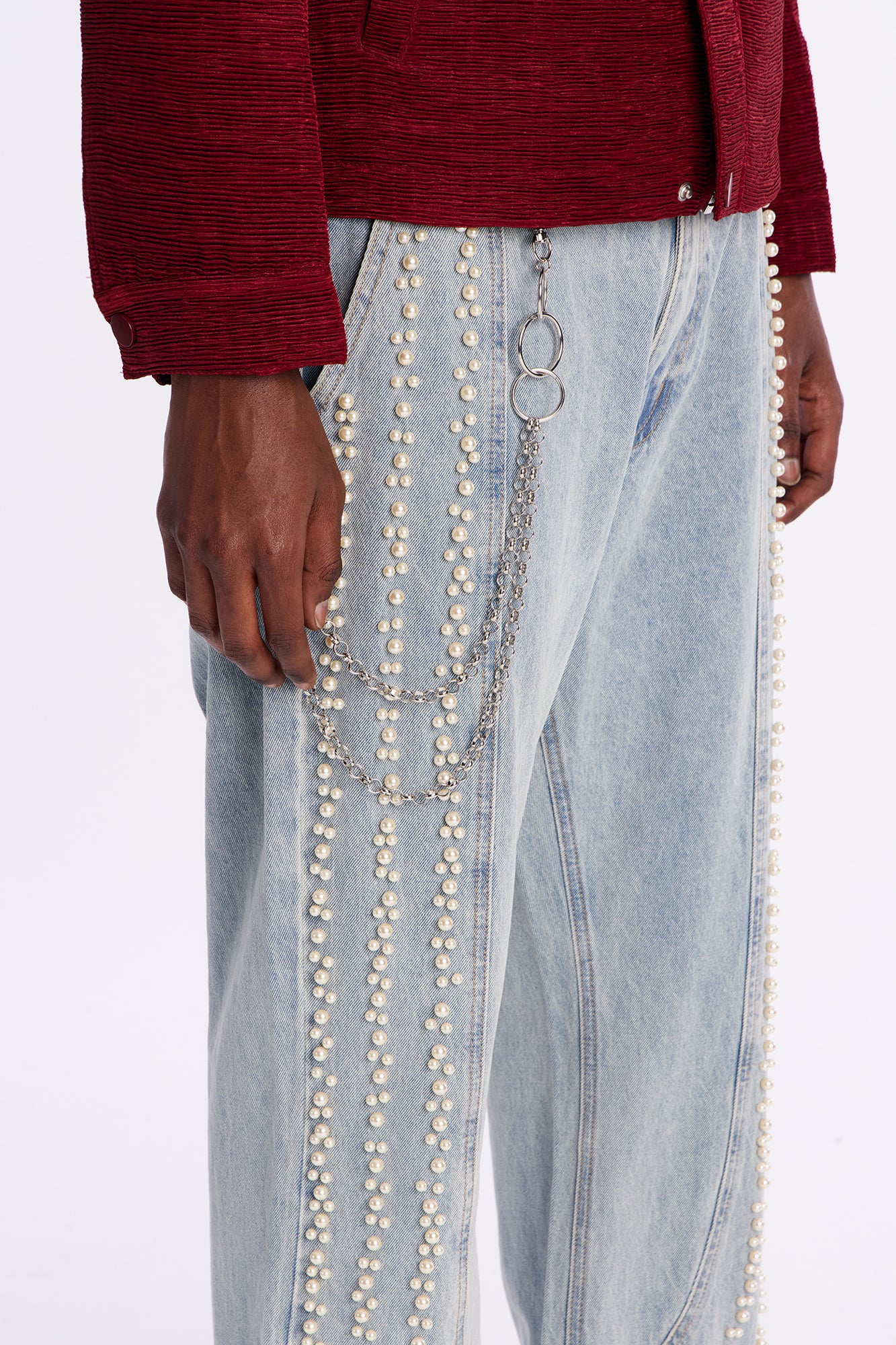 Stacked Slim Flare Pearl Stripe Jean - Light Wash