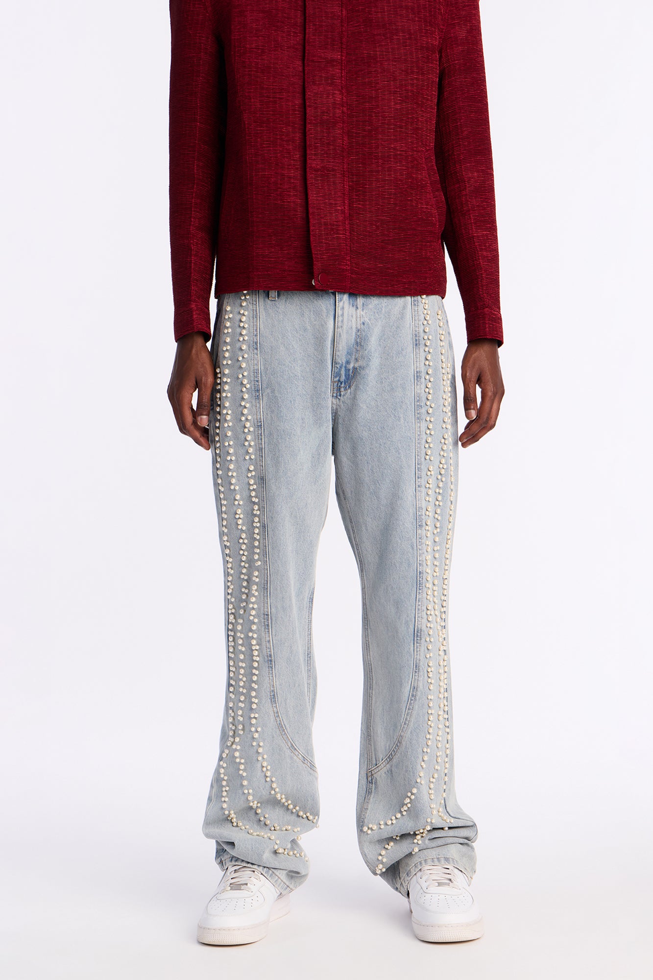 Stacked Slim Flare Pearl Stripe Jean - Light Wash
