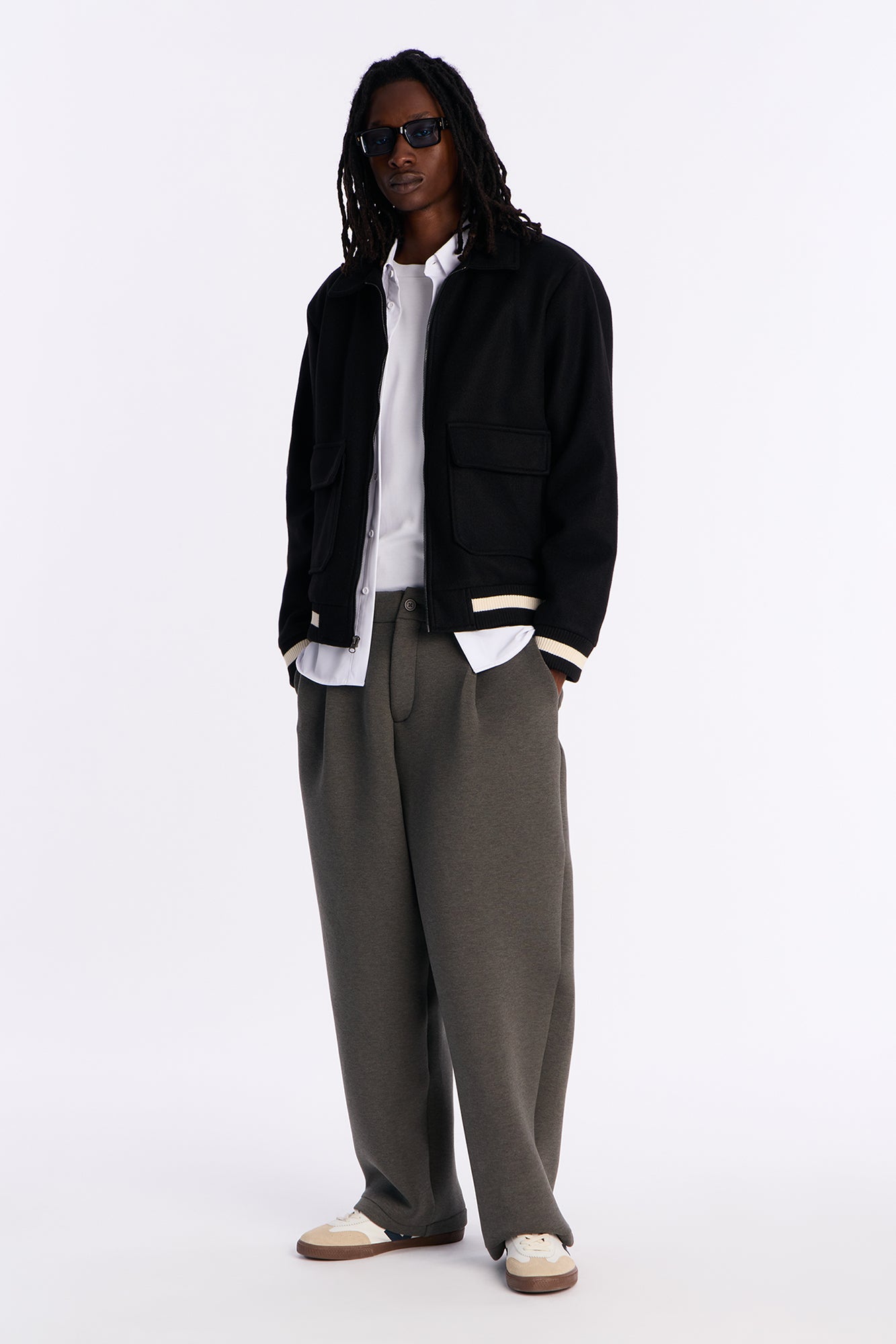 Retro Rib Wool Varsity Jacket - Black