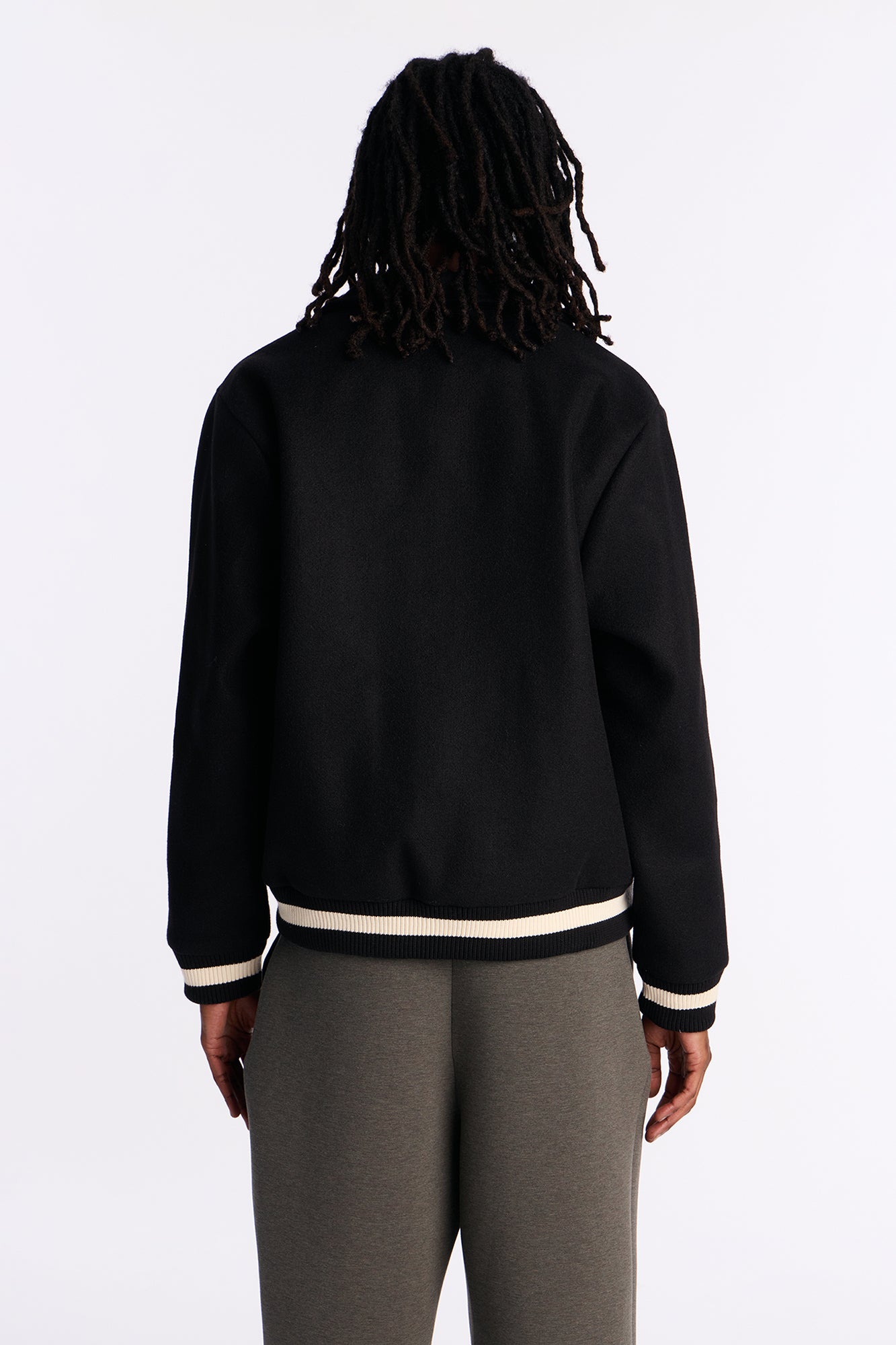 Retro Rib Wool Varsity Jacket - Black