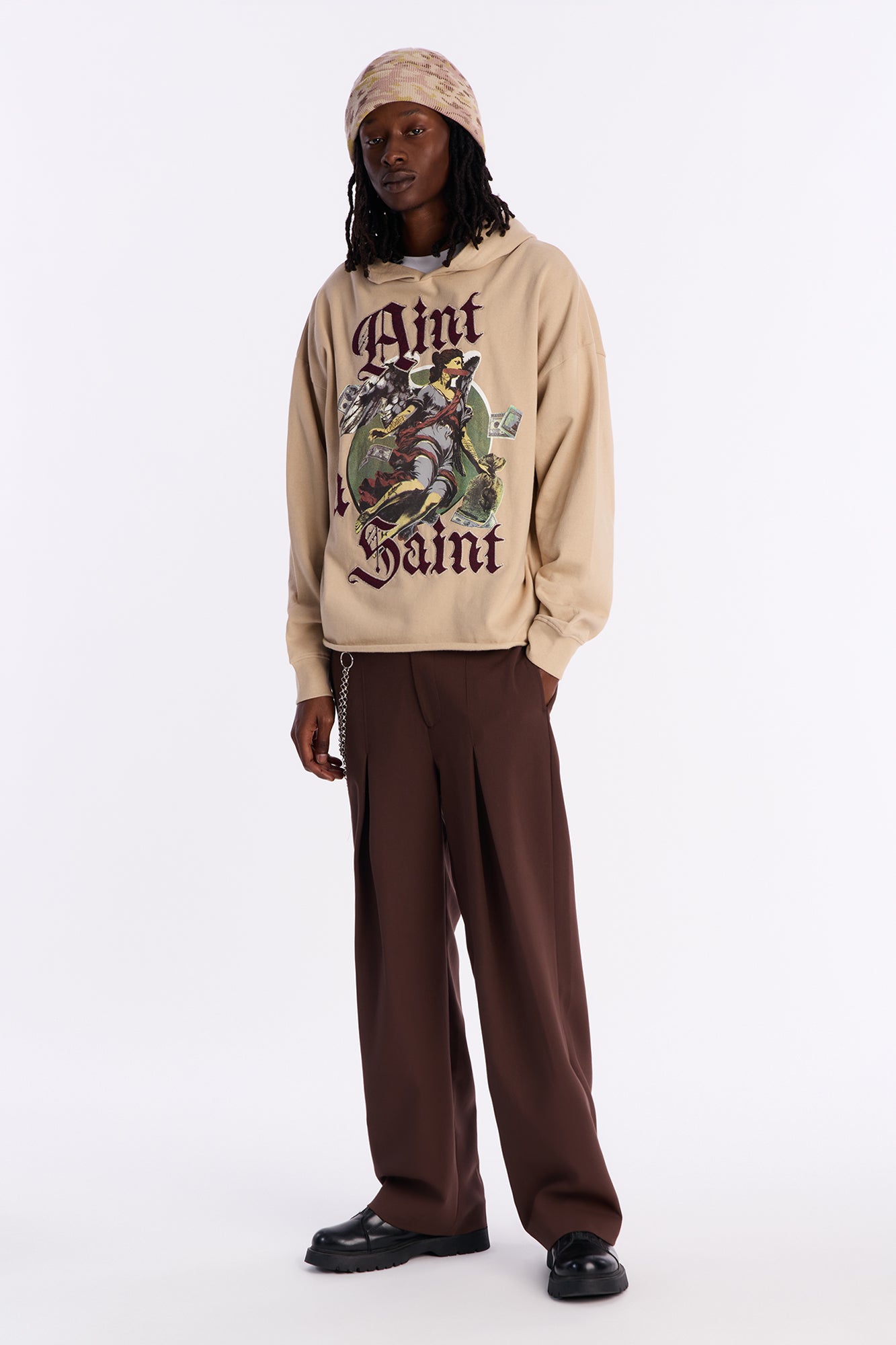 Aint A Saint Raw Hem Oversized Hoodie - Cream