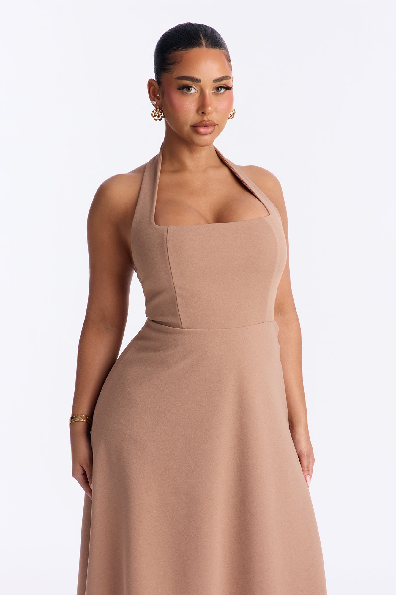 Alena Halter Midi Dress - Khaki