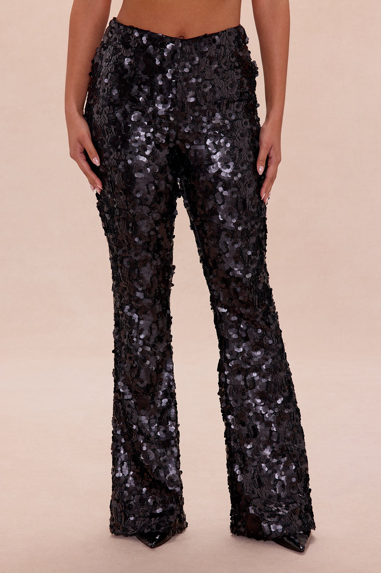 Keep Shining Flare Sequin Pant - Black