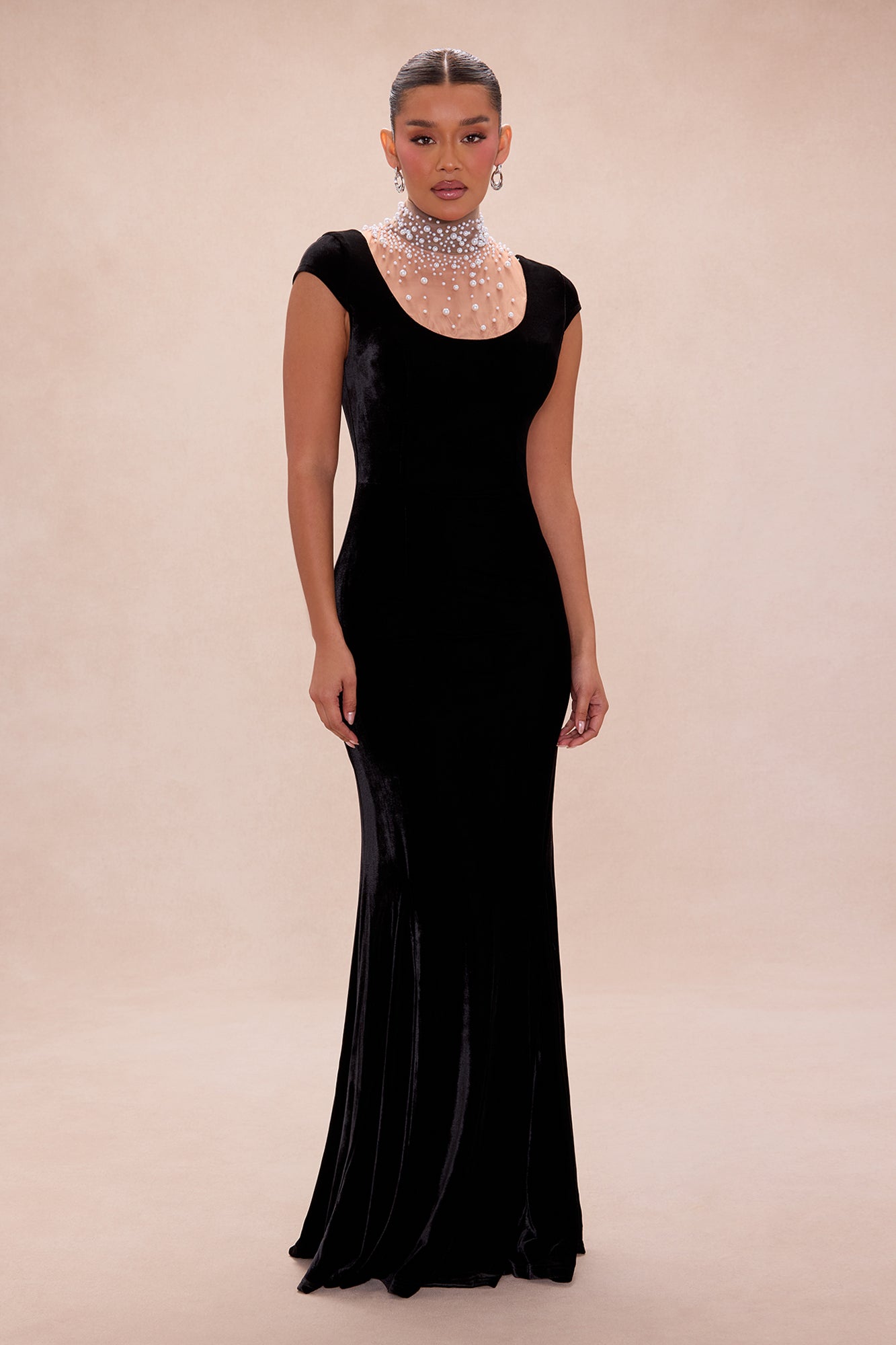 Dahlia Embellished Velvet Maxi Dress - Black