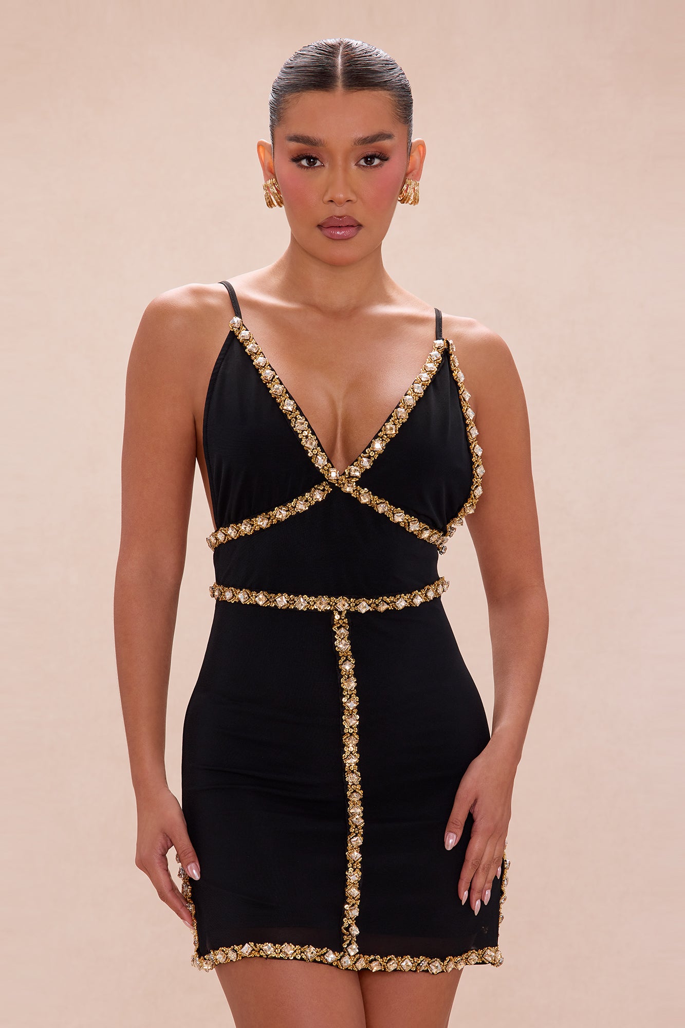 Pure Lust Rhinestone Mini Dress - Black