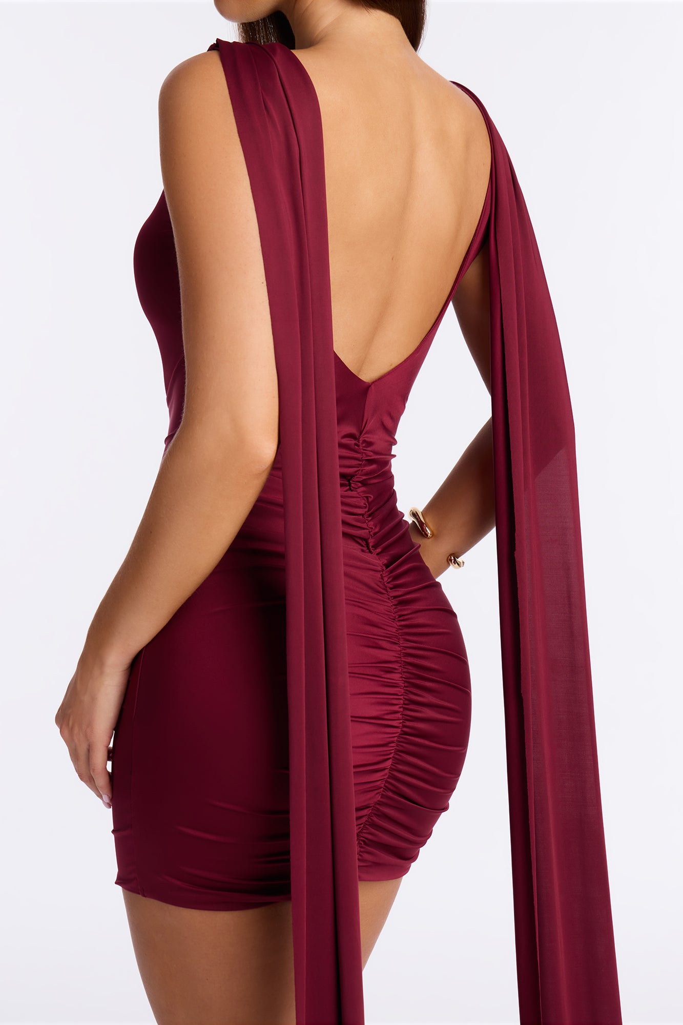 Coralie Ruched Draped Mini Dress - Wine