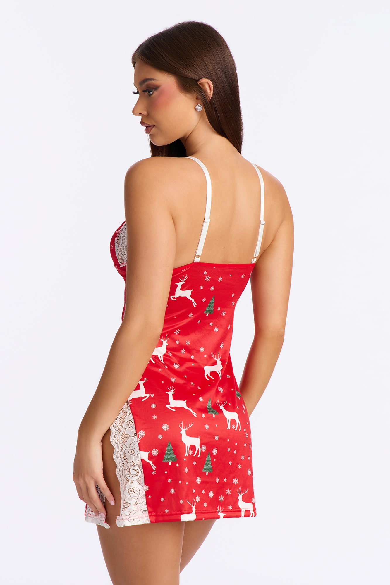 Kissmas Eve Lace Trim Chemise - Red