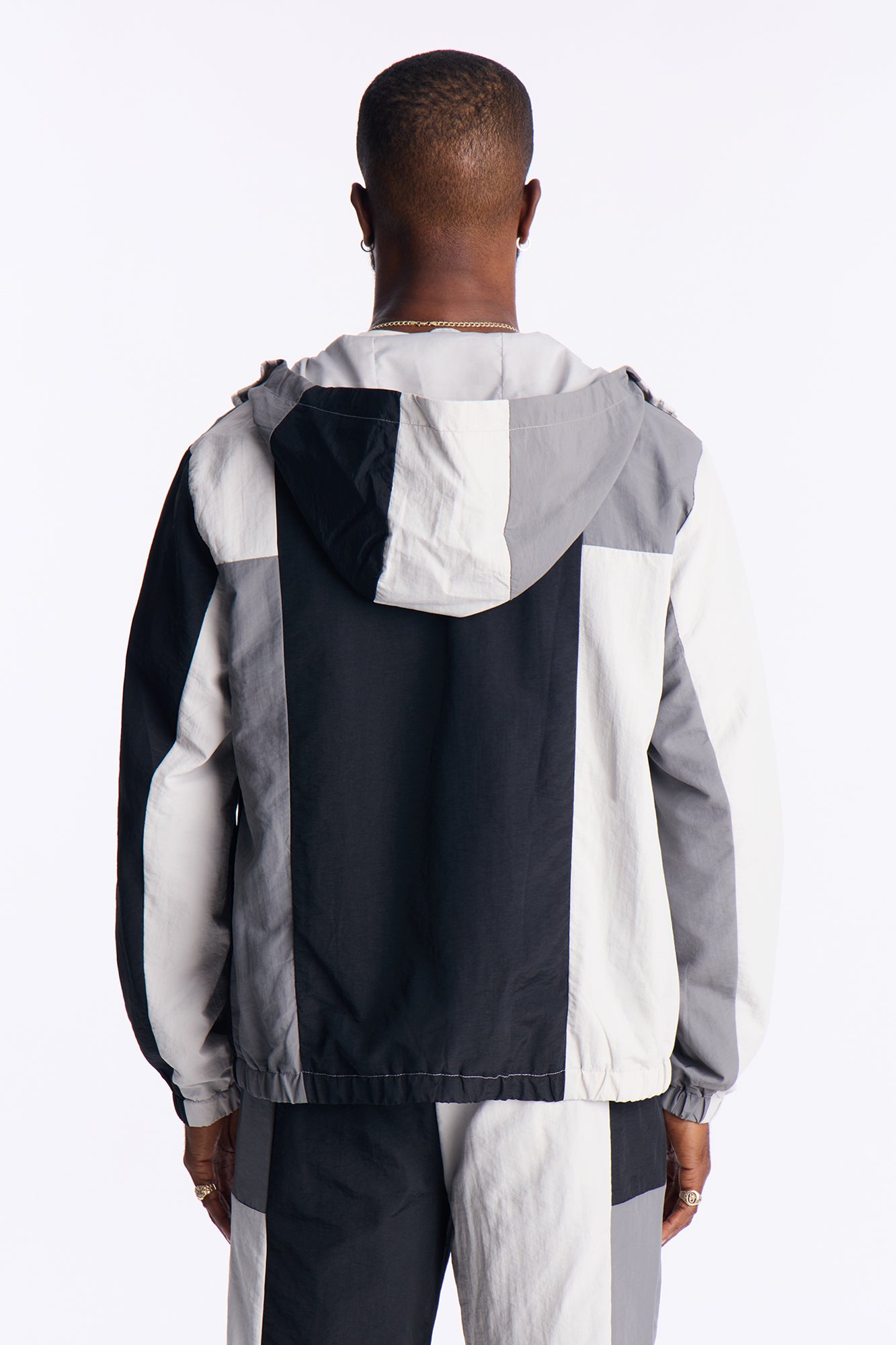 Relaxed Axel Color Block Funnel Neck Hooded Tech Jacket - Black