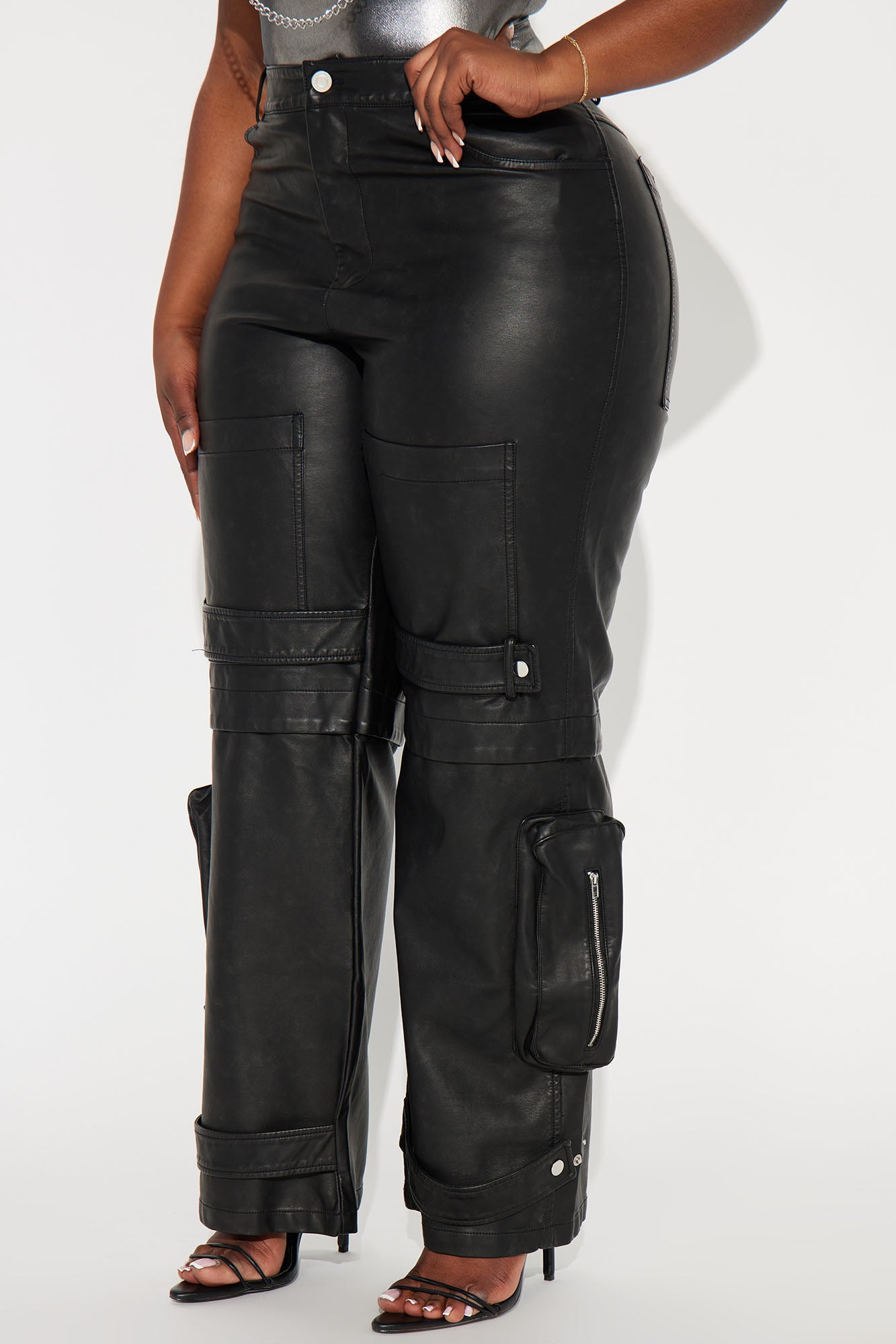 Street Heat Washed Faux Leather Cargo Pant - Black