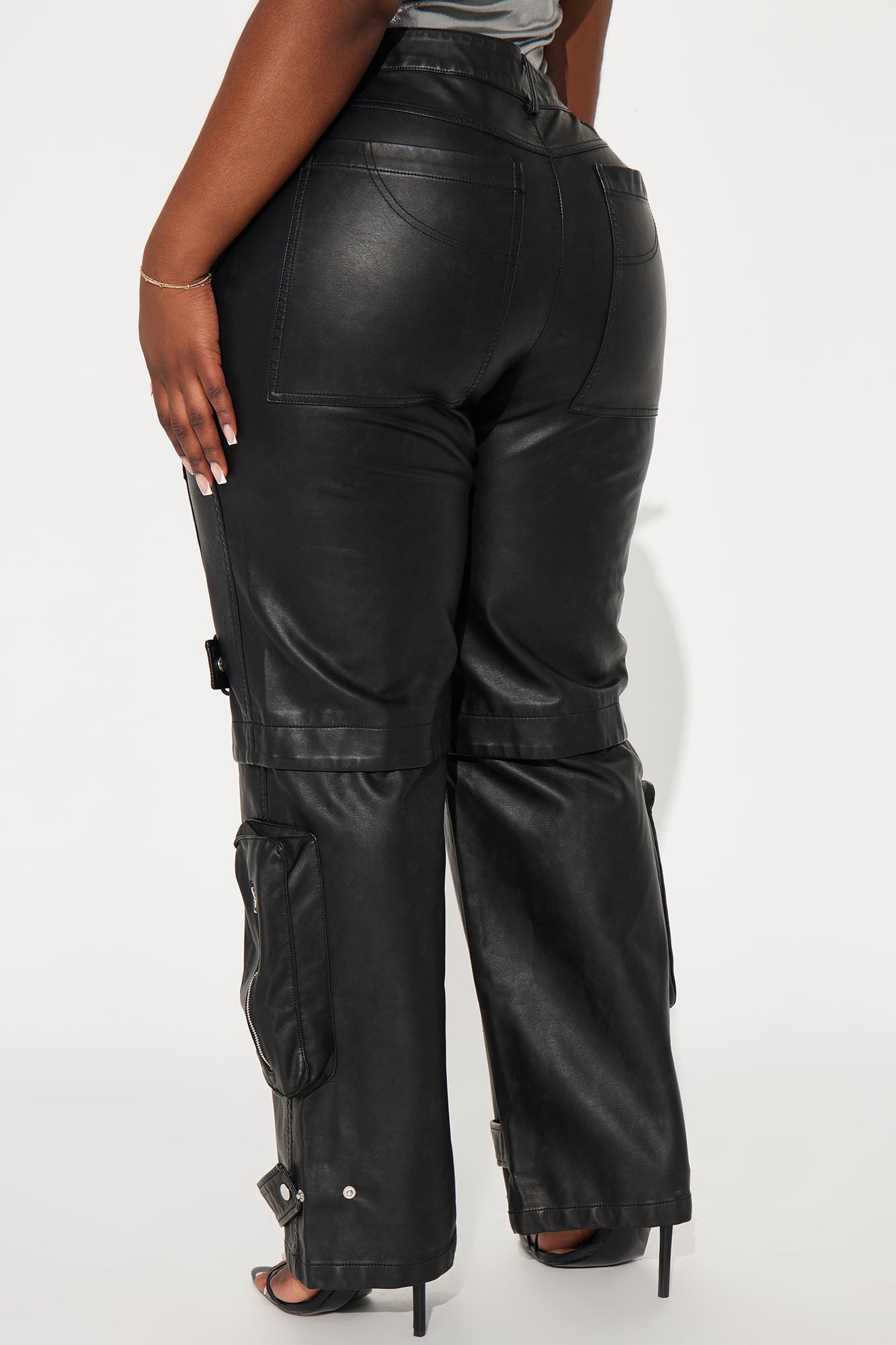 Street Heat Washed Faux Leather Cargo Pant - Black