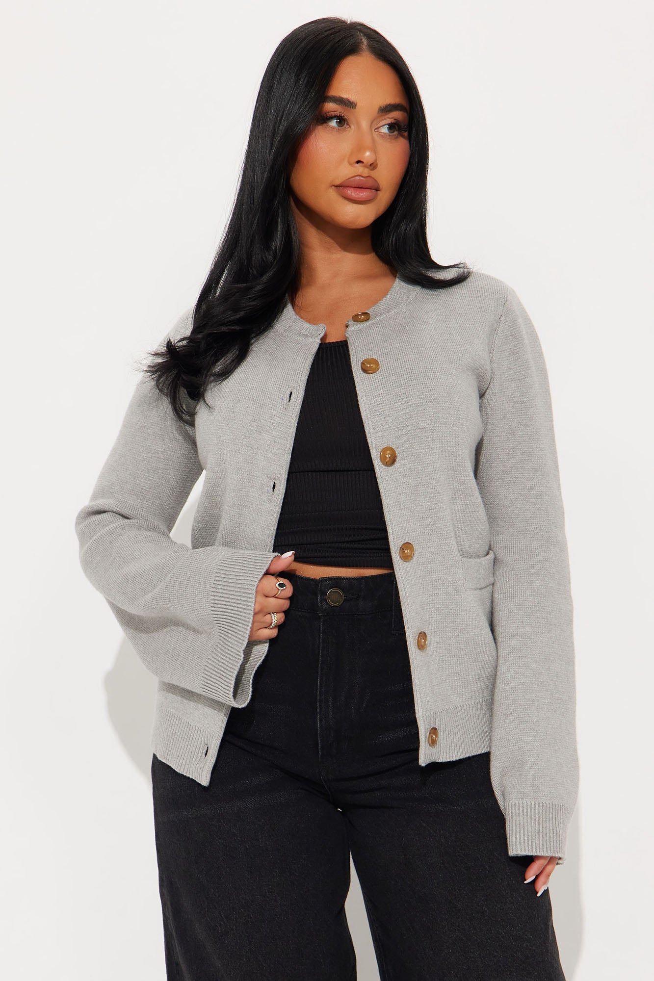 Grace Bell Sleeve Cardigan - Grey