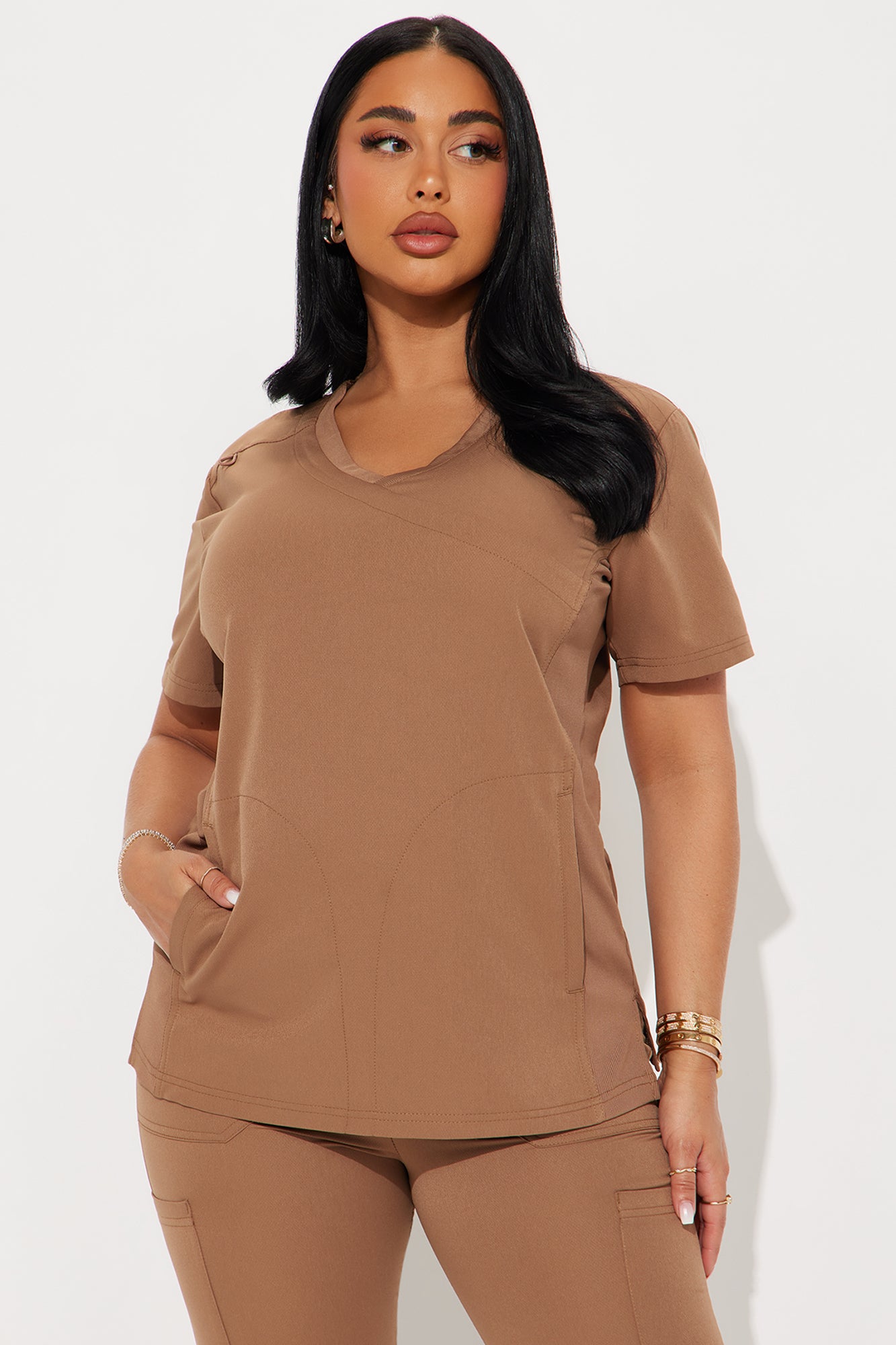 Get To Work Stretch Uniform Scrub Jogger Set - Chocolate