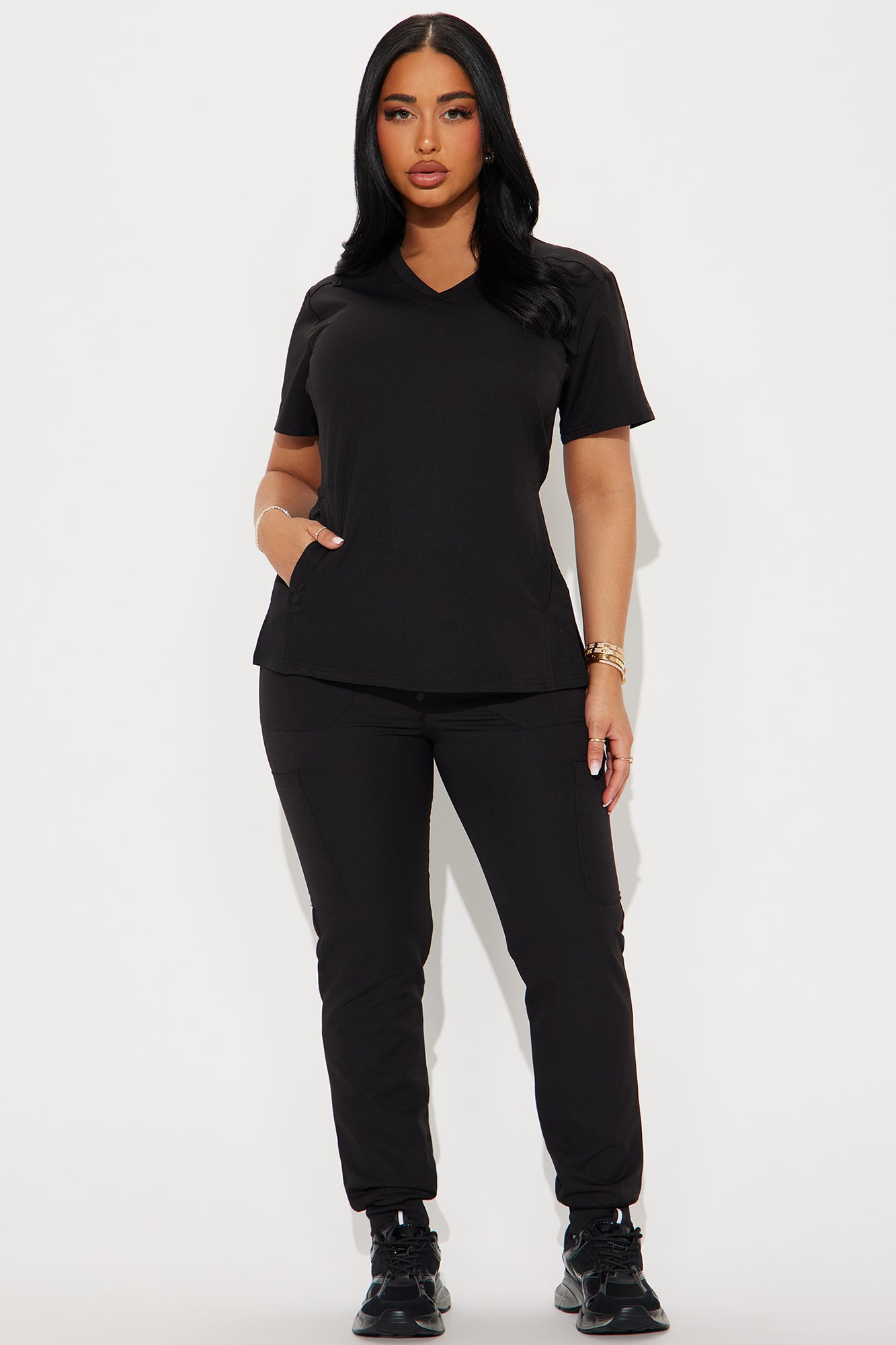 Get To Work Stretch Uniform Scrub Jogger Set - Black