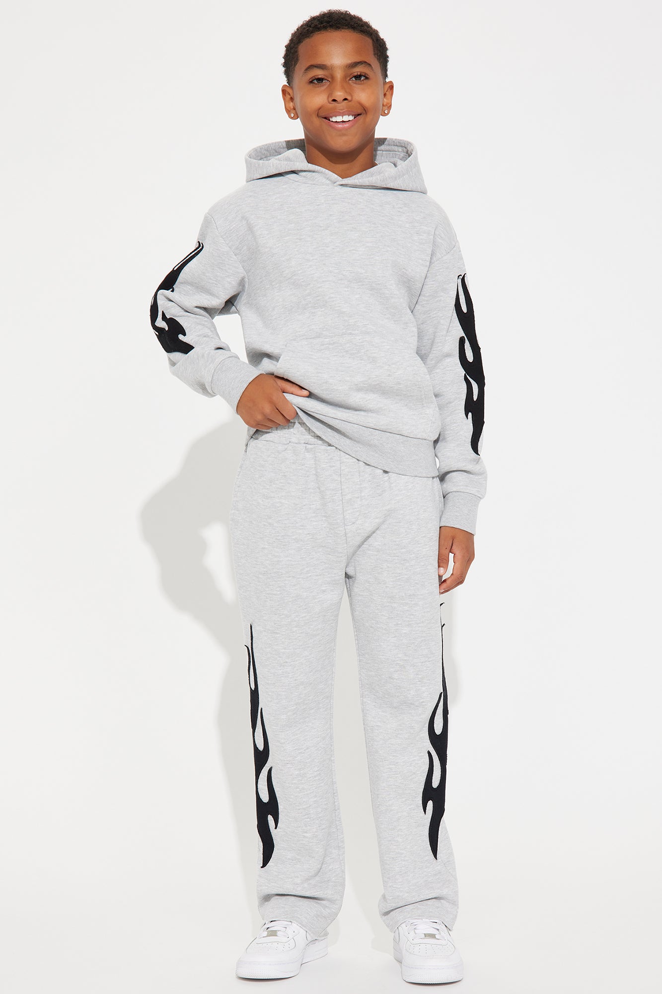 Mini Flame Time Tyson Straight Sweatpants - Heather Grey