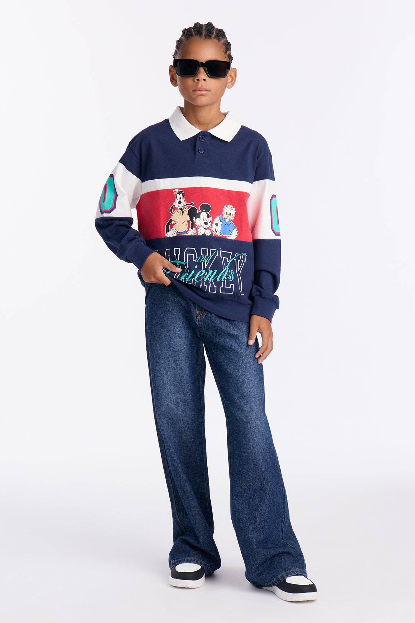Mini Disney Mickey And Friends Long Sleeve Polo - Navy