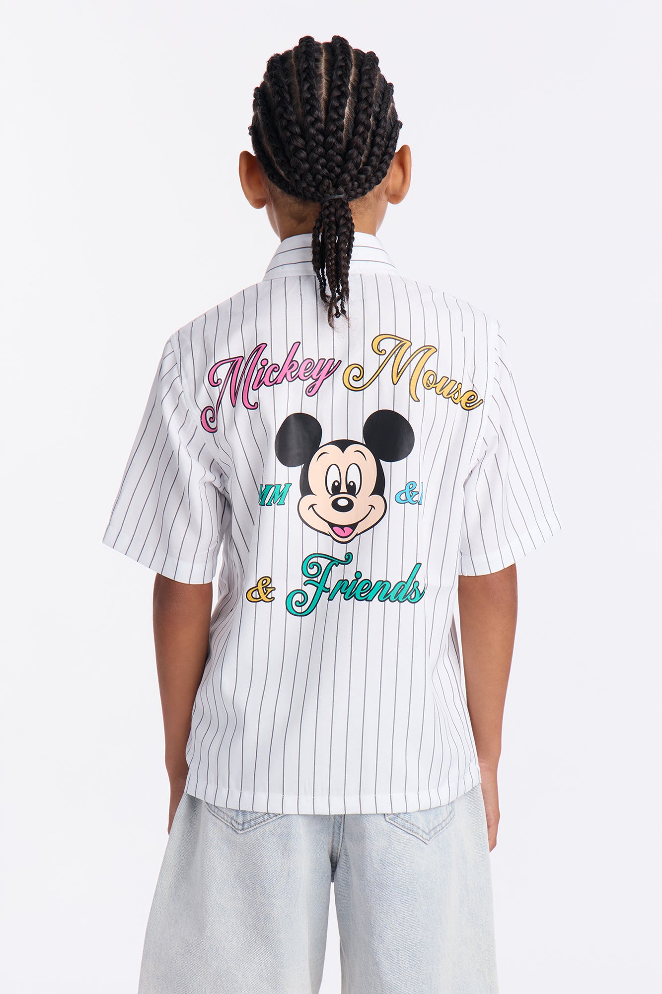 Mini Disney Mickey And Friends Embroidery Button Up Shirt - White