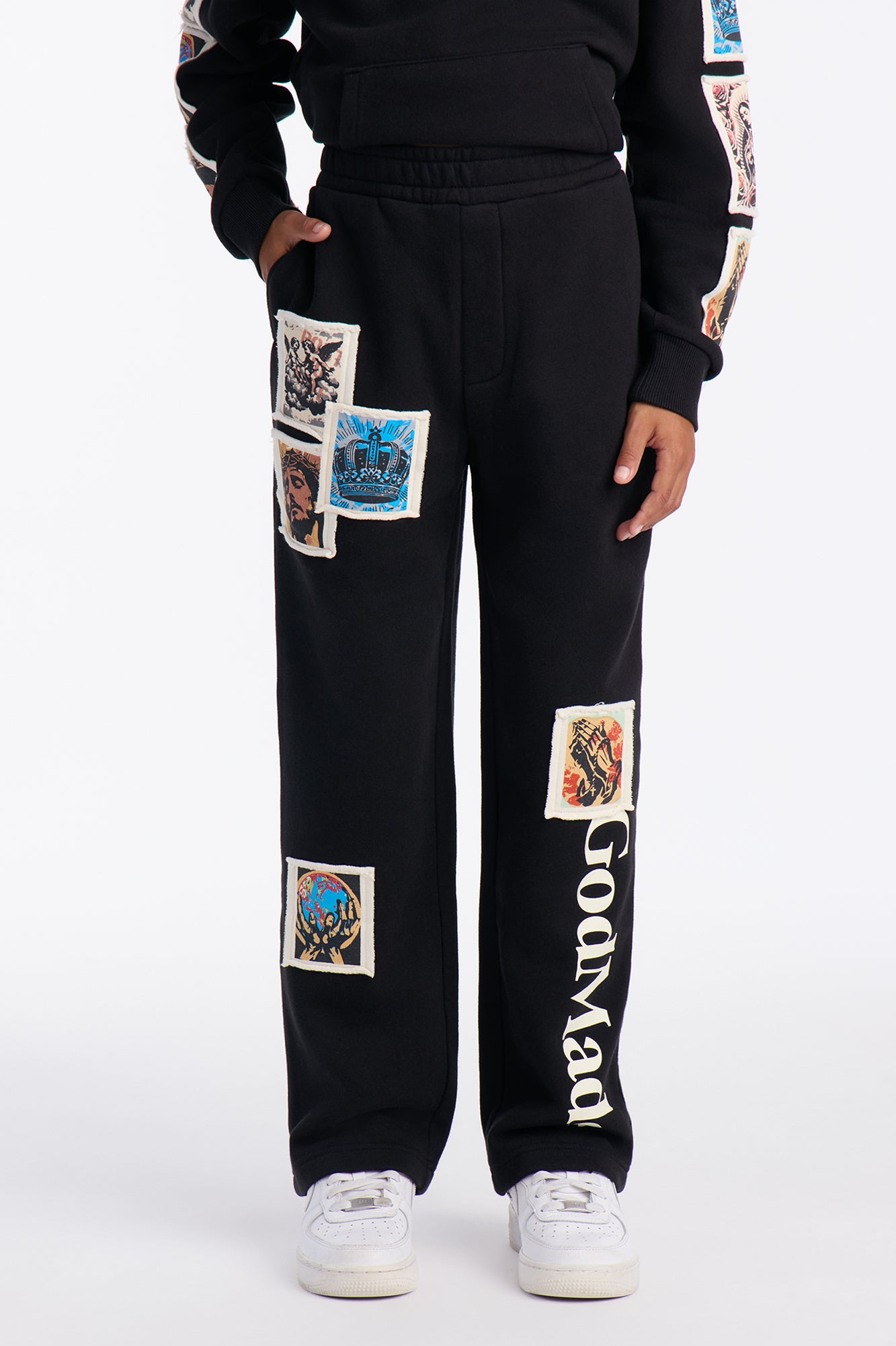 Mini God Made Patch Straight Sweatpants - Black