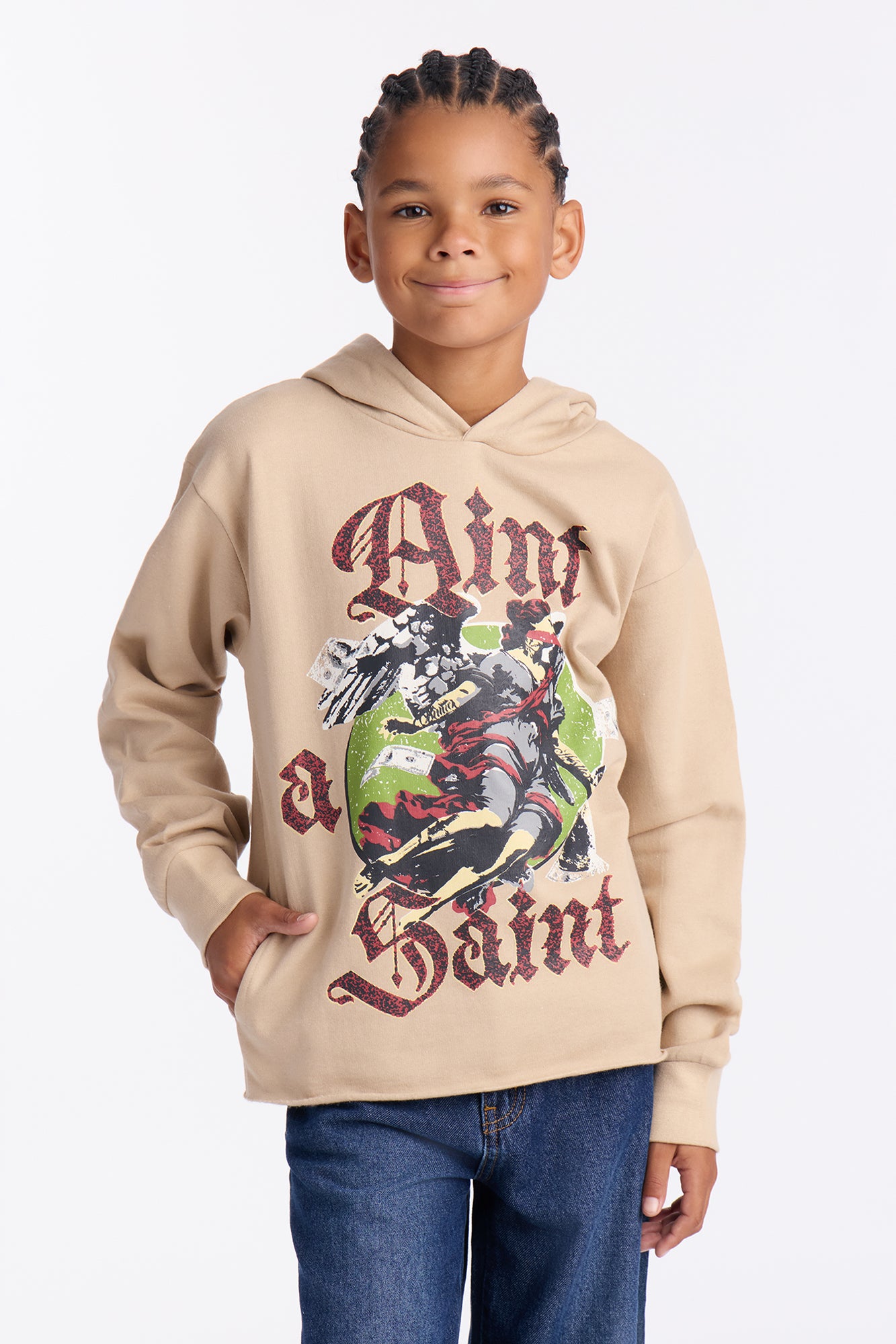 Mini Aint A Saint Raw Hem Oversized Hoodie - Cream