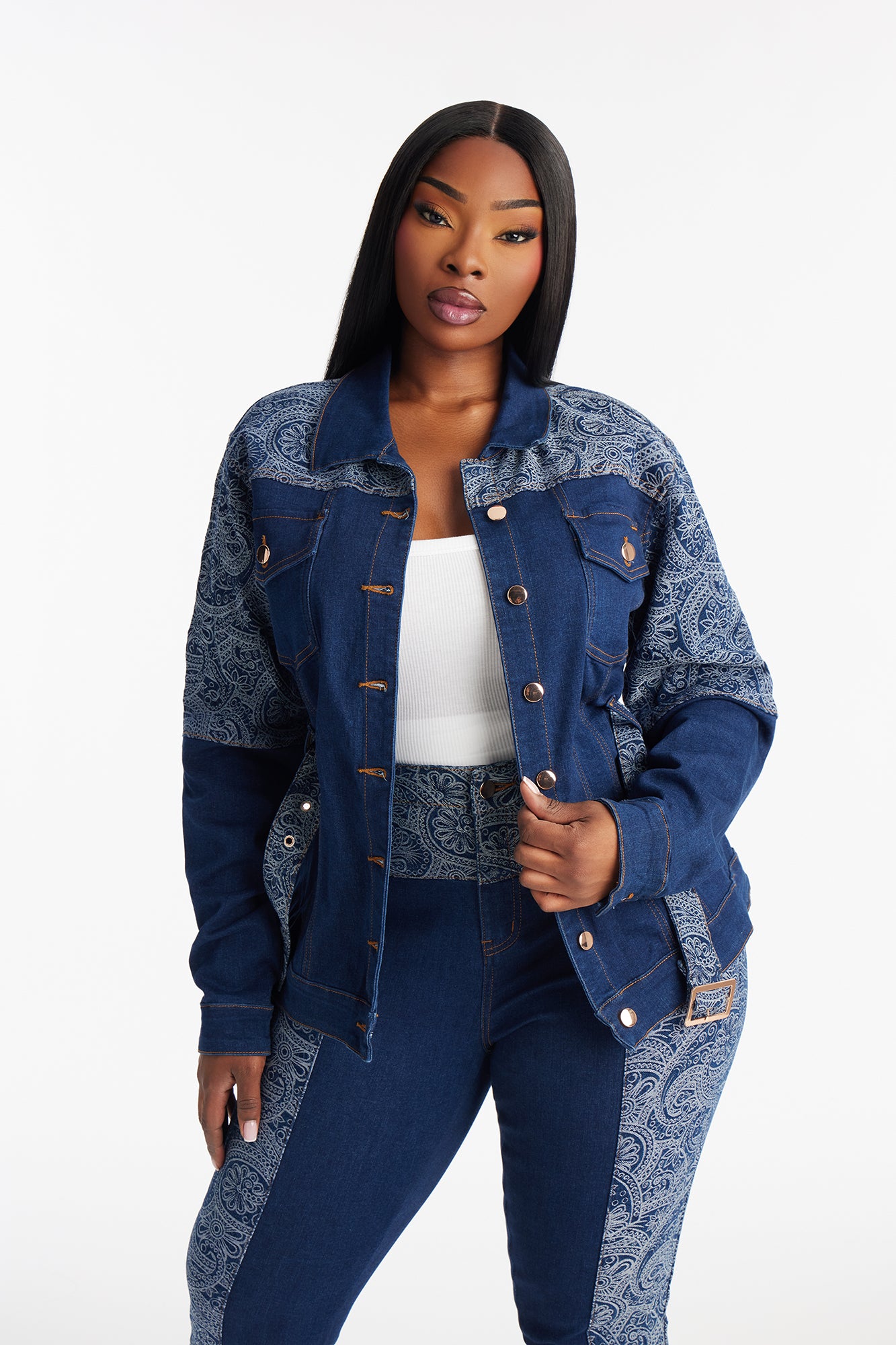 Parker Paisley Denim Jacket - Dark Wash
