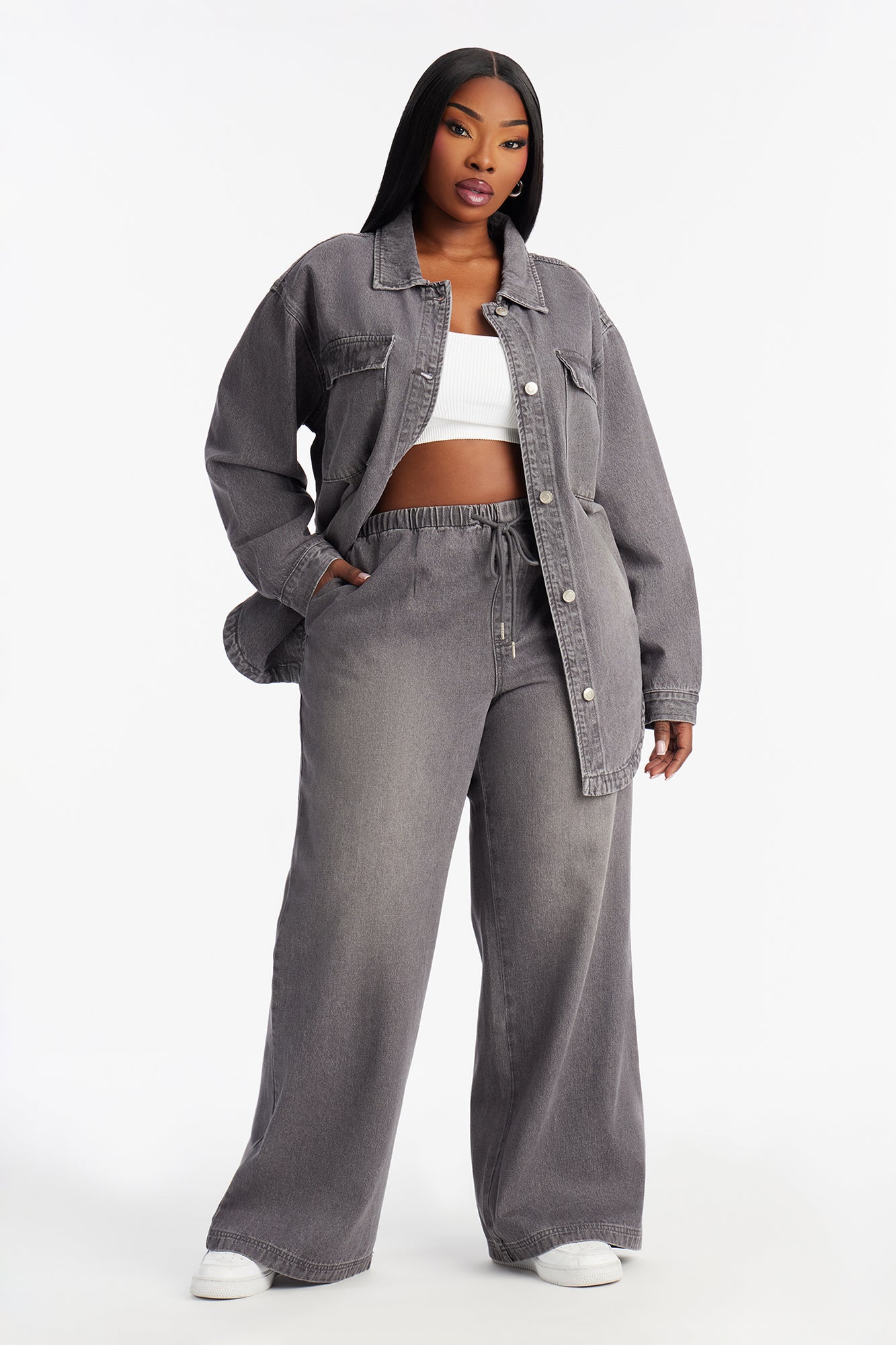 Most Unfettered Denim Shacket - Grey