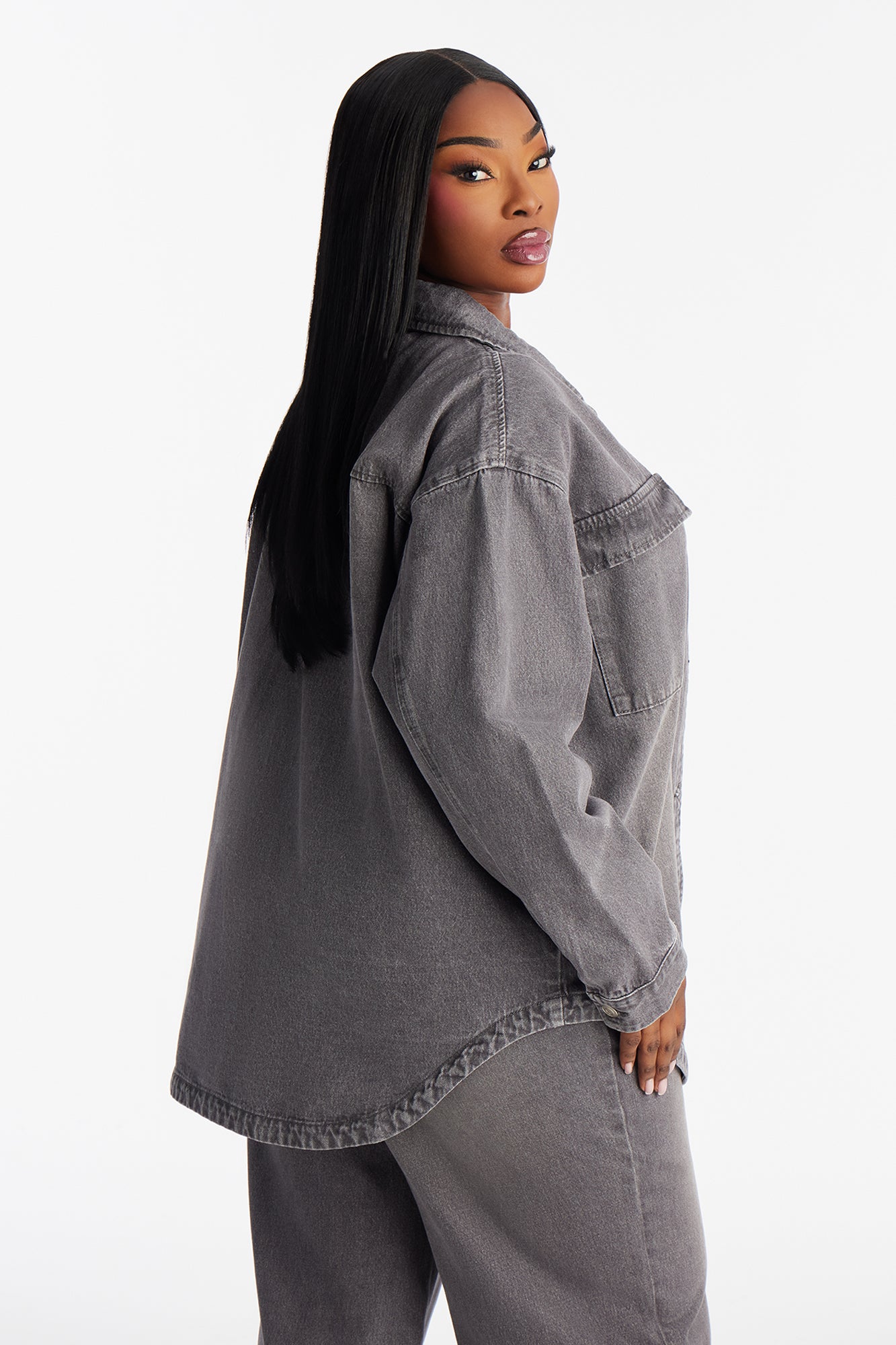 Most Unfettered Denim Shacket - Grey
