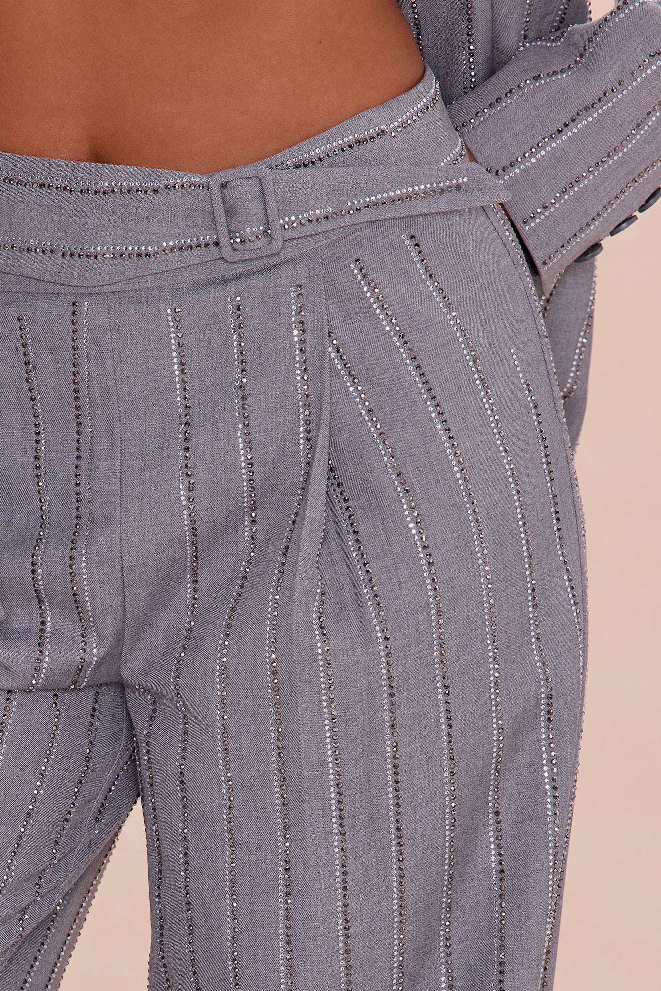 Odessa Embellished Blazer Pant Set - Grey