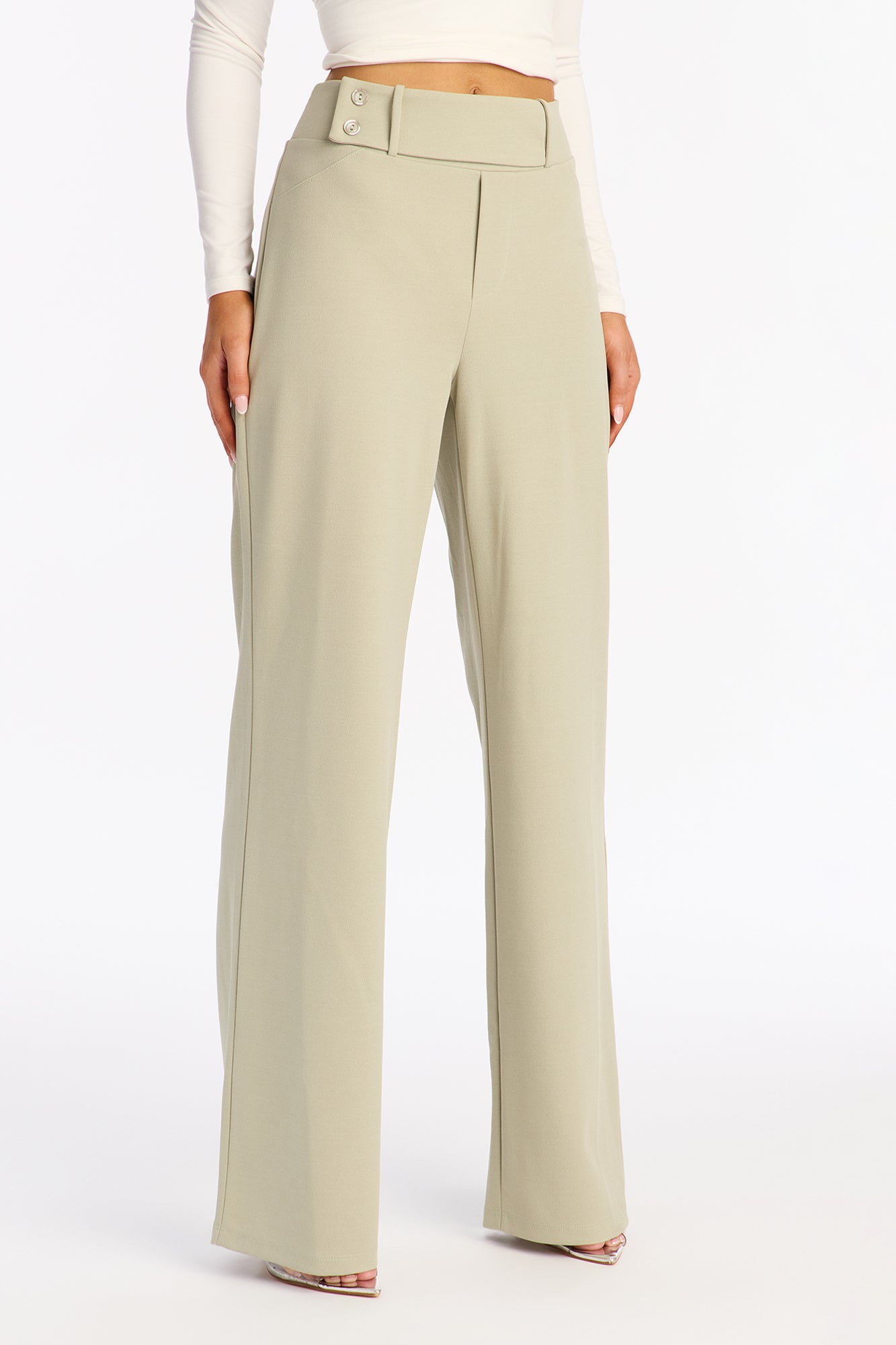 Office Tea Straight Leg Trouser Pant - Sage