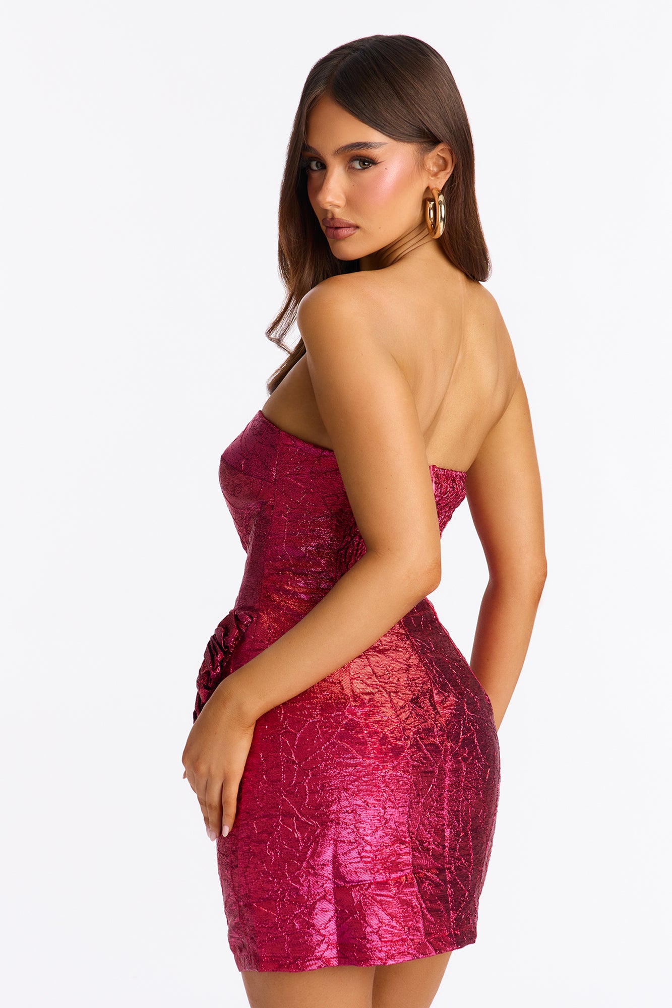 In The Spirit Strapless Metallic Mini Dress - Pink/combo