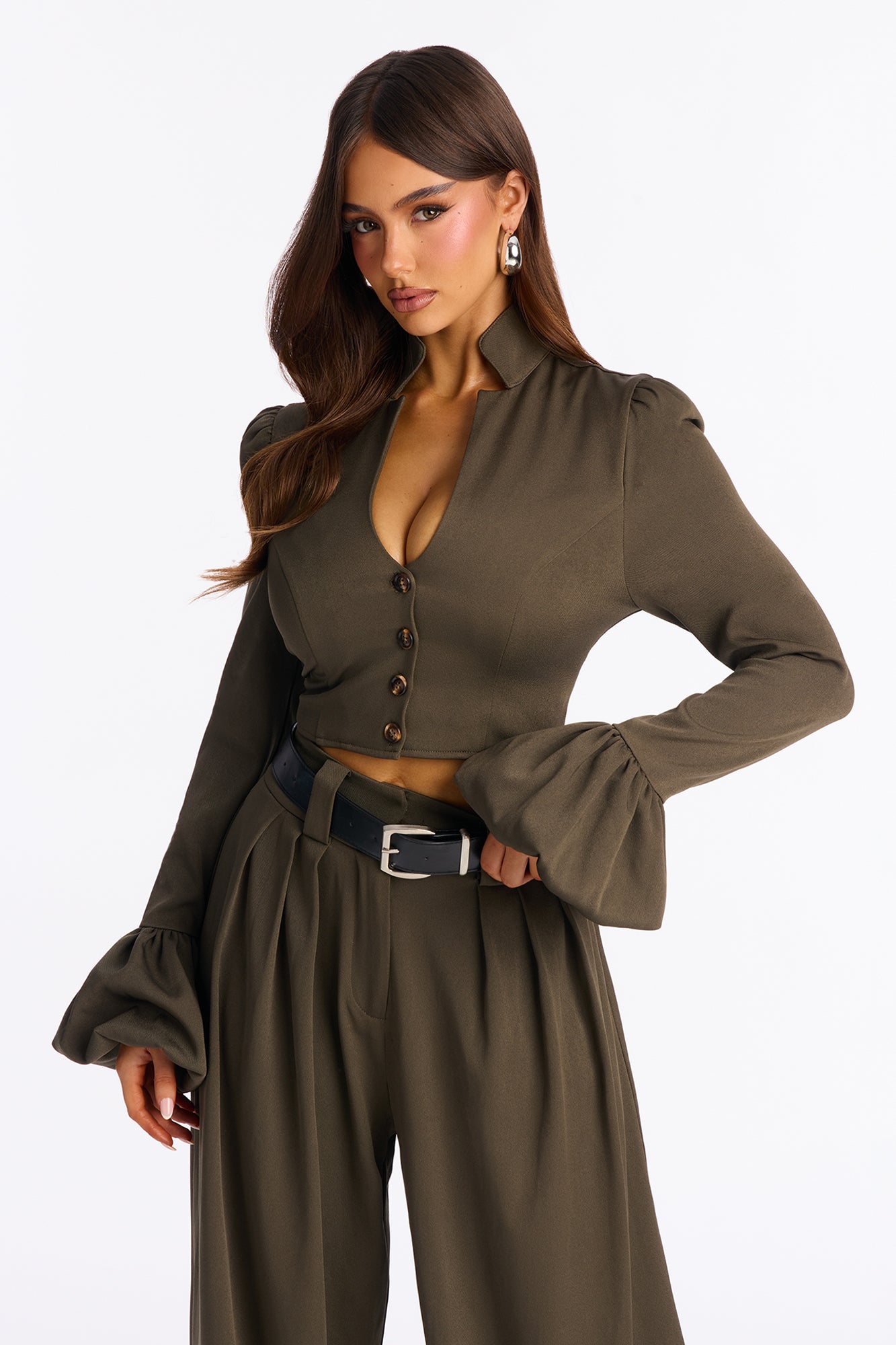 Sharp And Chic Balloon Pant Set - Olive