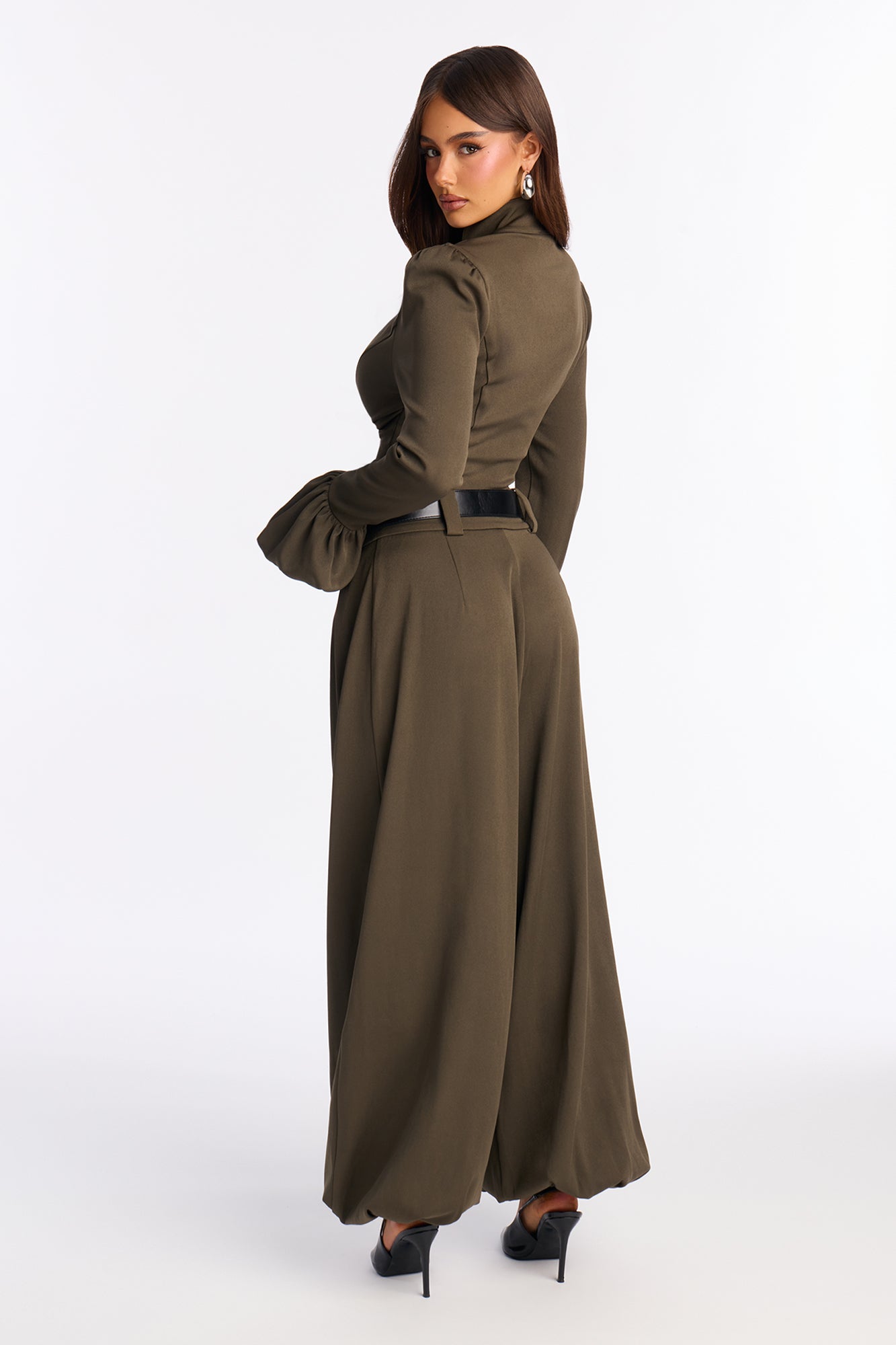 Sharp And Chic Balloon Pant Set - Olive