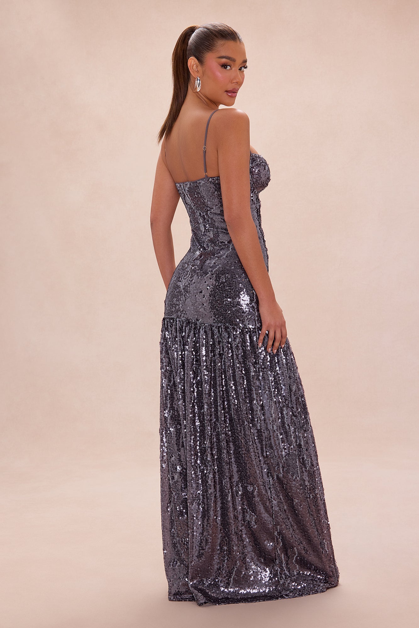 Leann Sequin Maxi Gown - Charcoal