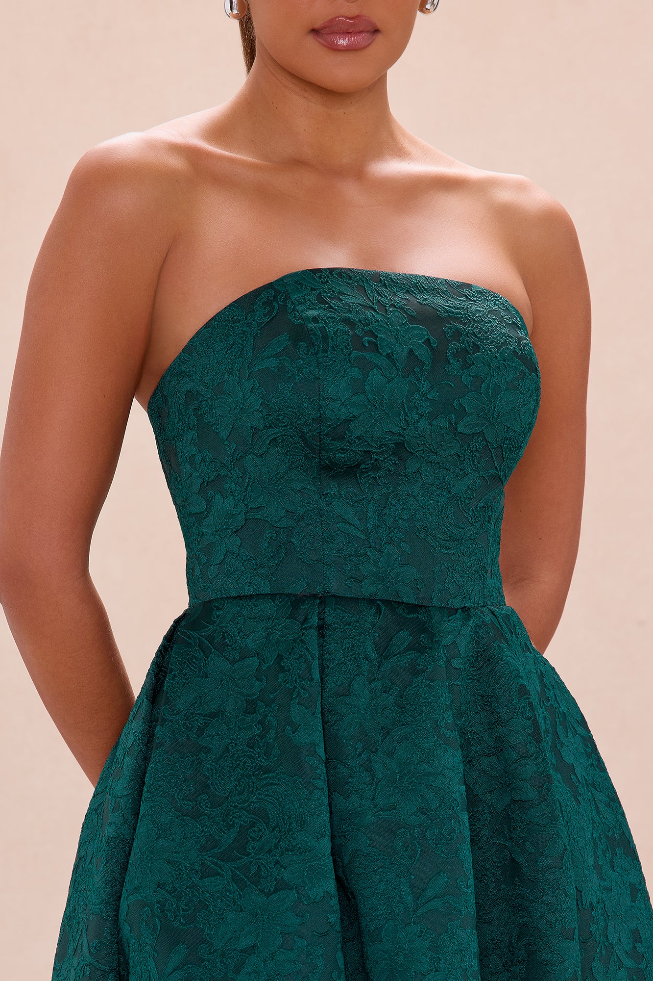 Ashlyn Strapless Jacquard Midi Dress - Hunter