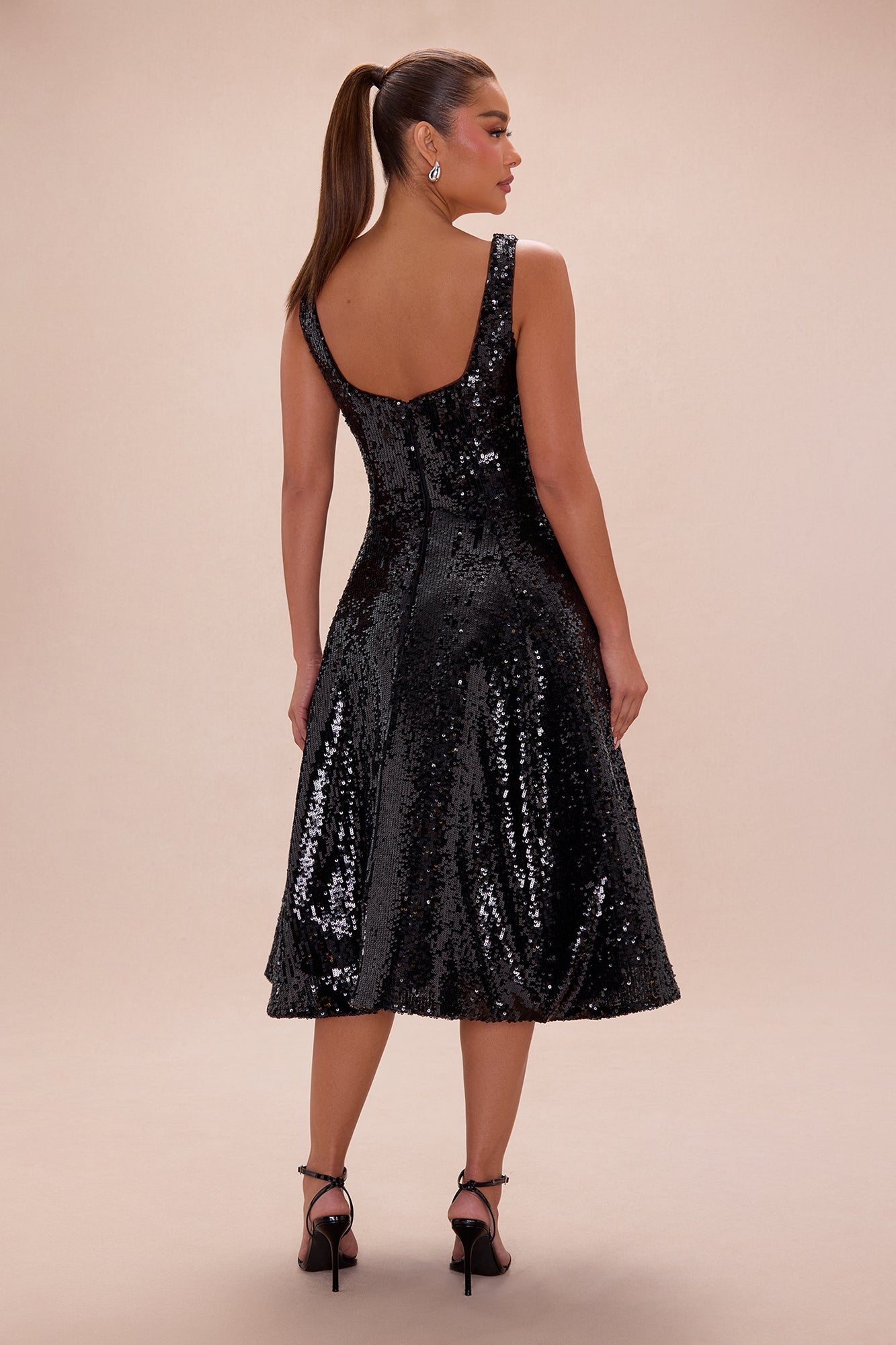 Catherine A line Sequin Midi Dress - Black