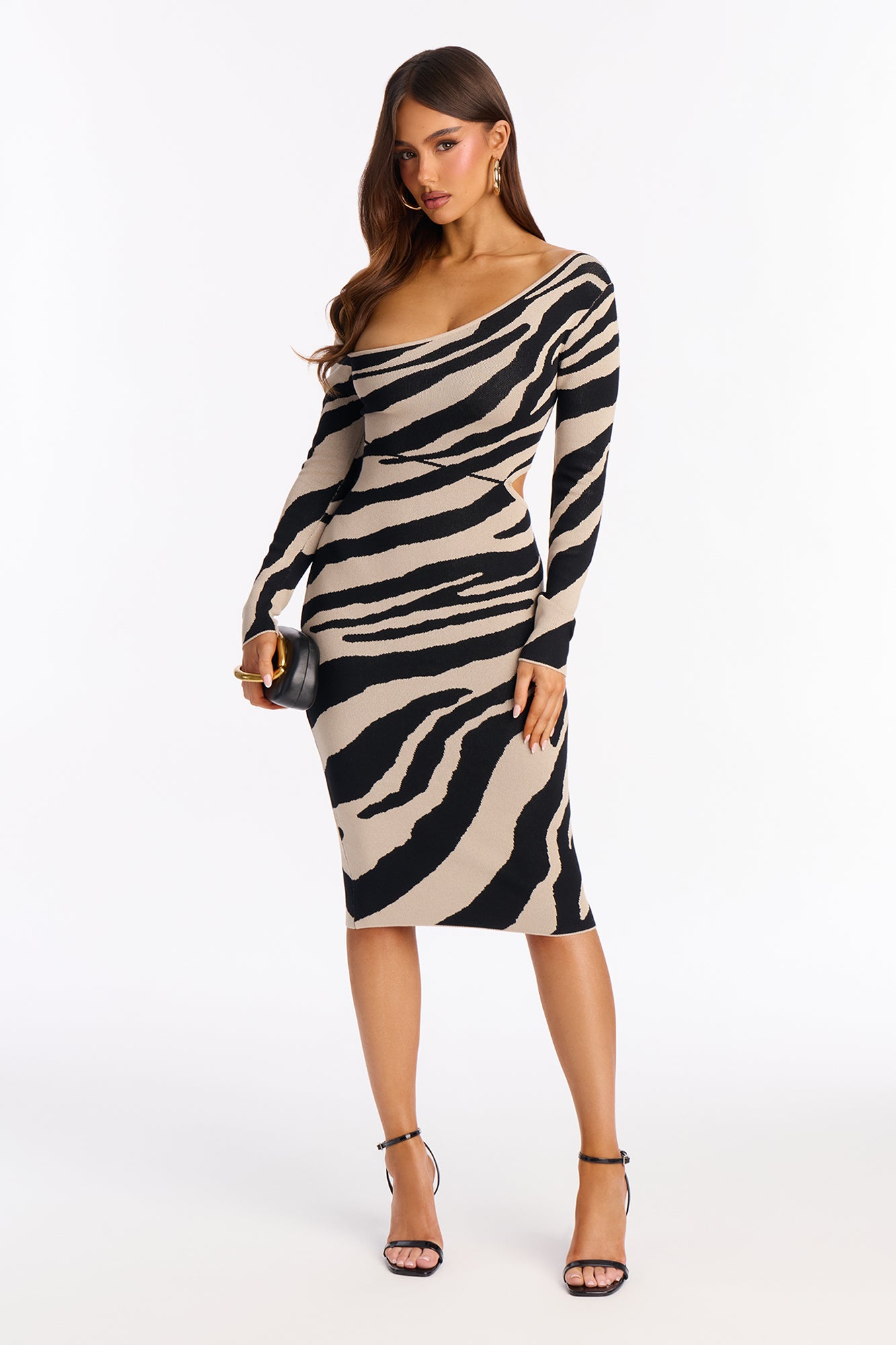 Sabine Zebra Sweater Midi Dress - Taupe/combo