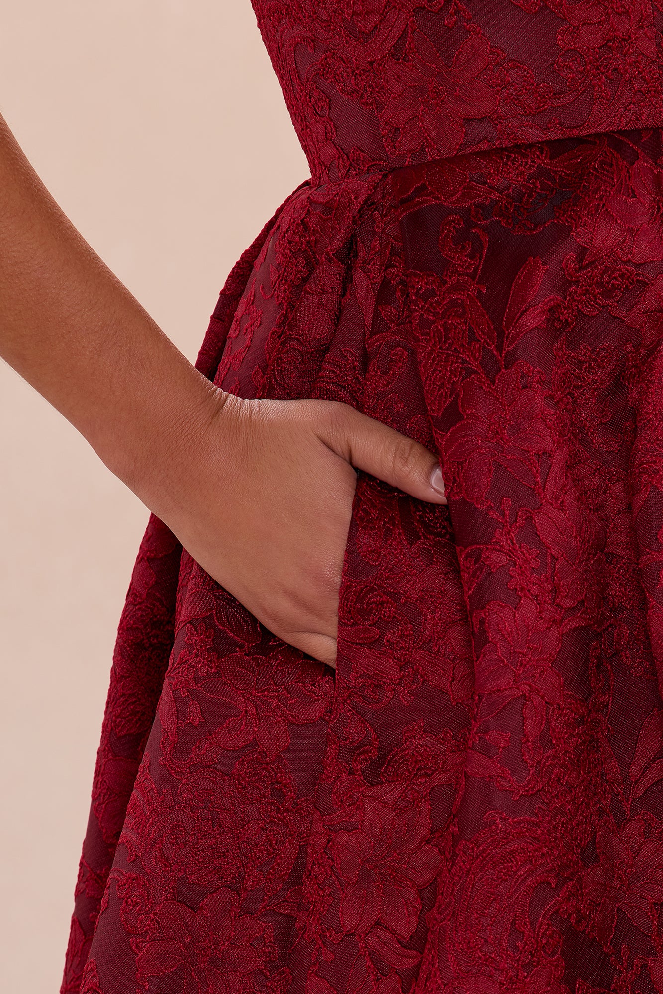 Ashlyn Strapless Jacquard Midi Dress - Wine