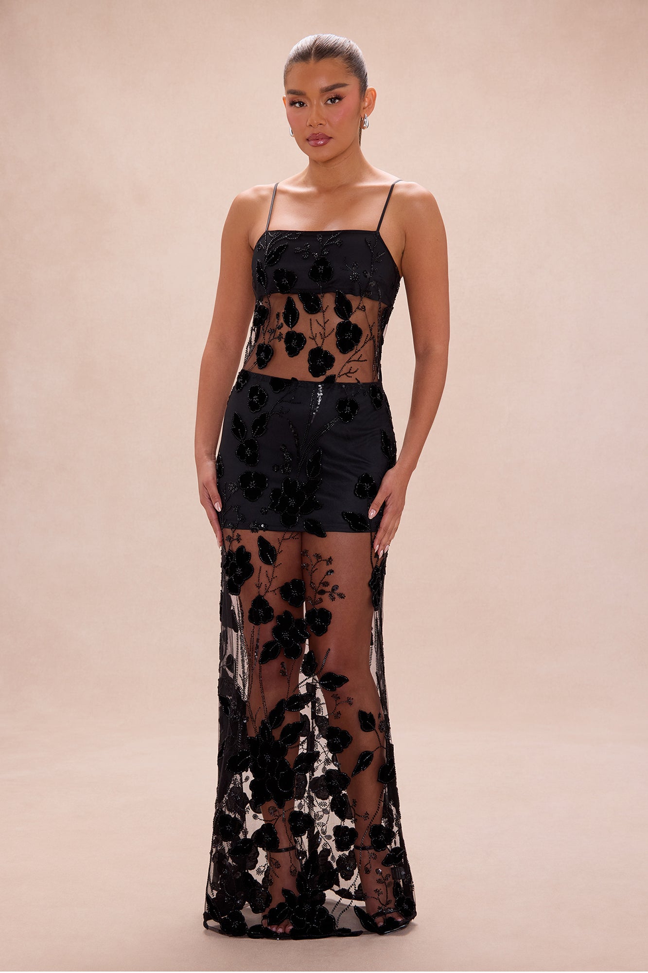 Garden Nights Sheer Maxi Dress - Black
